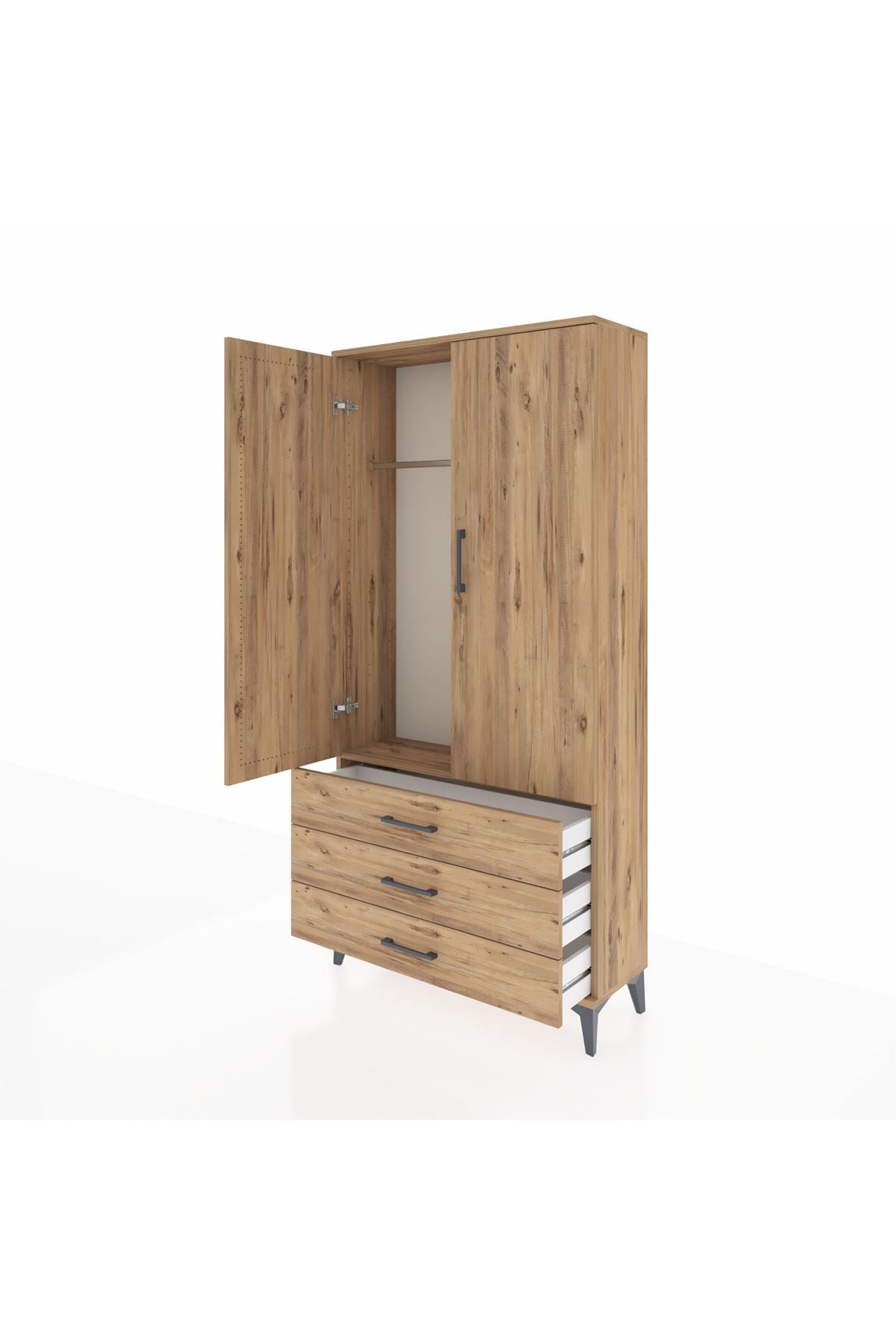 Arges Dolap Tek Raflı 3 Çekmeceli Tek Askılı 88x30x182 - S24M028V9A