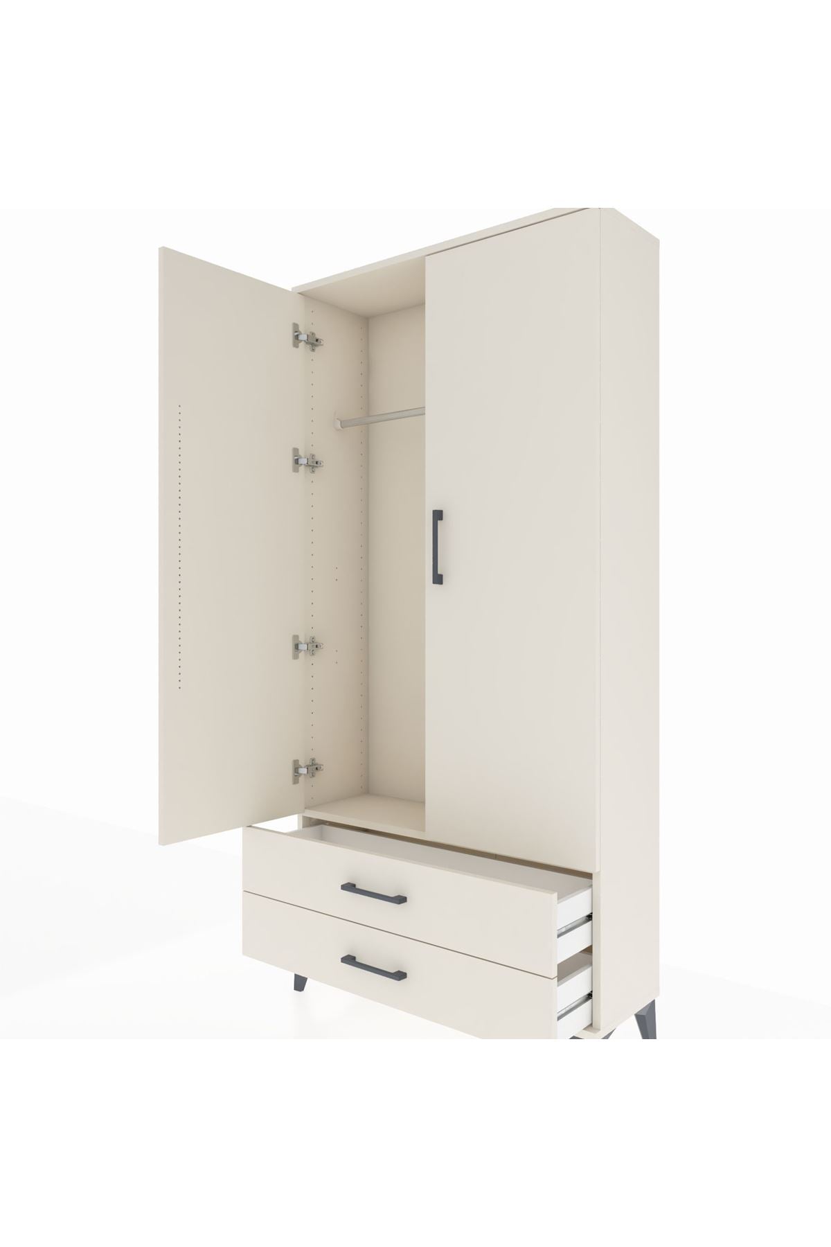 Arges Dolap Tek Raflı 2 Çekmeceli Tek Askılı 88x30x182 - S24M029V1A