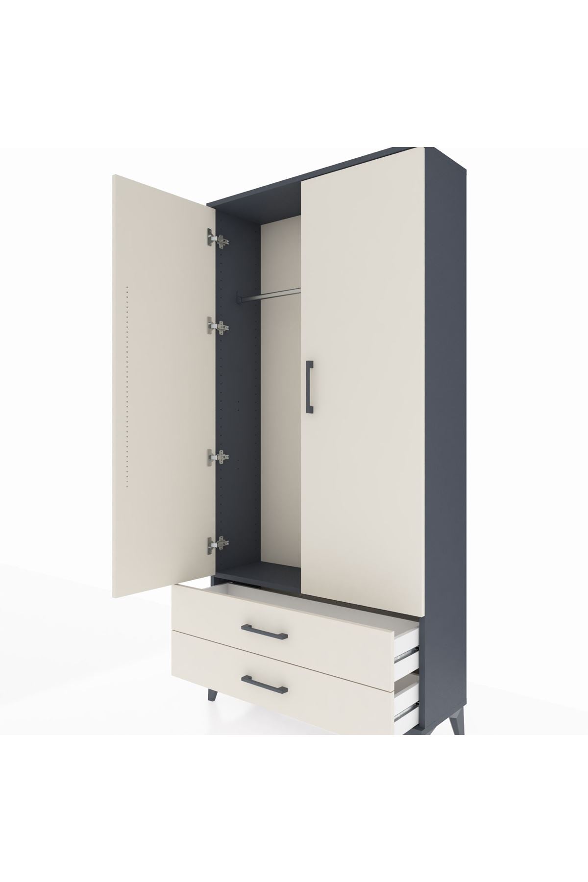 Arges Dolap Tek Raflı 2 Çekmeceli Tek Askılı 88x30x182 - S24M029V4A