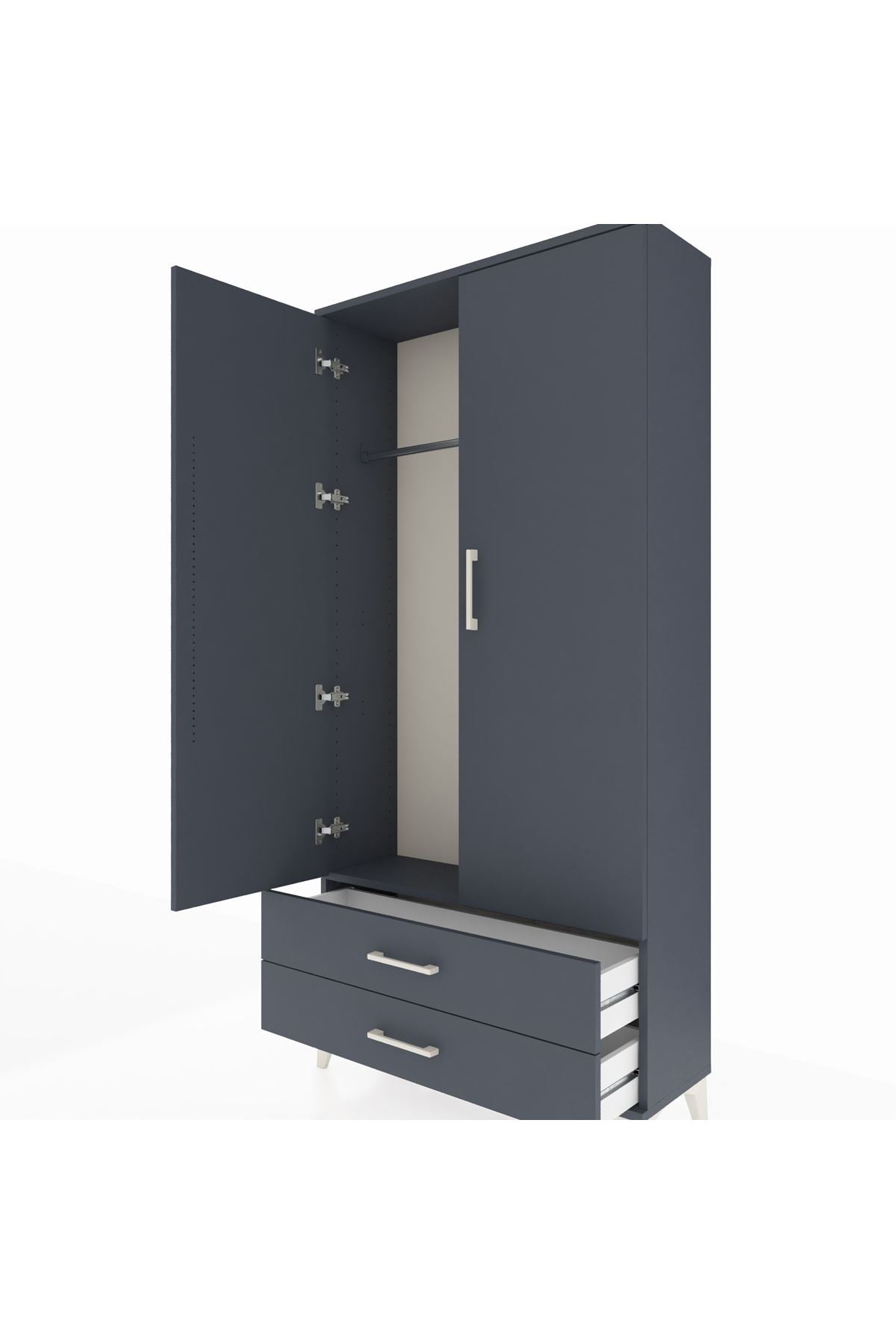 Arges Dolap Tek Raflı 2 Çekmeceli Tek Askılı 88x30x182 - S24M029V5A