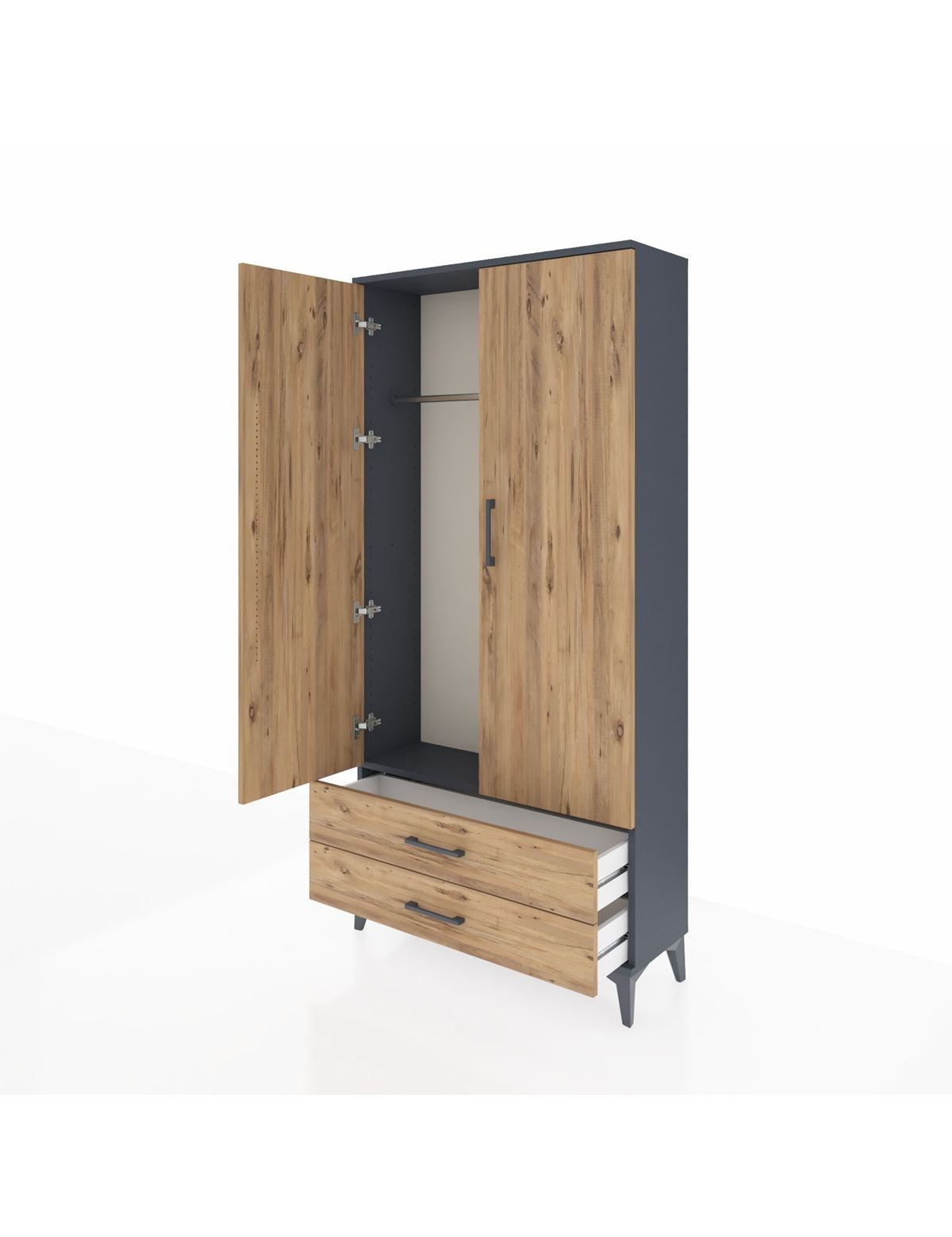 Arges Dolap Tek Raflı 2 Çekmeceli Tek Askılı 88x30x182 - S24M029V6A