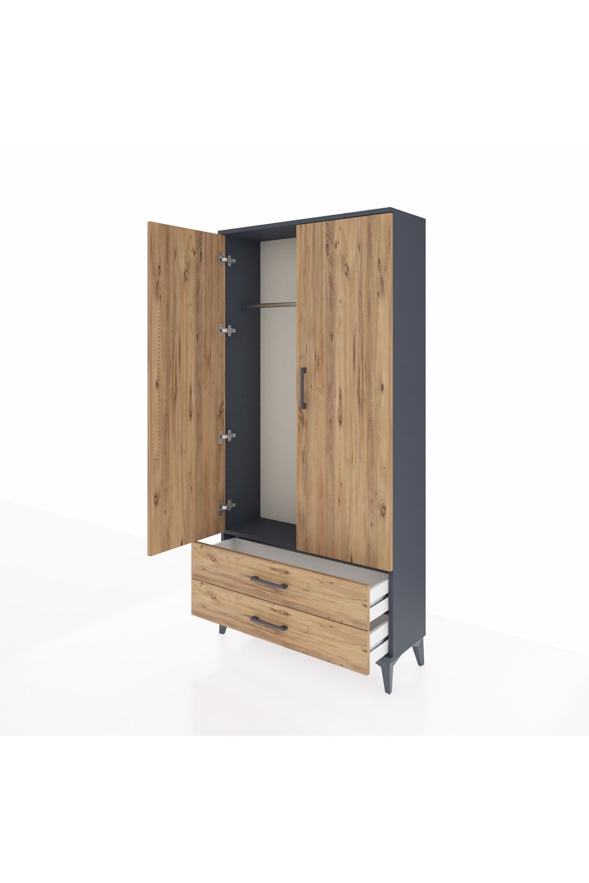 Arges Dolap Tek Raflı 2 Çekmeceli Tek Askılı 88x30x182 - S24M029V6A