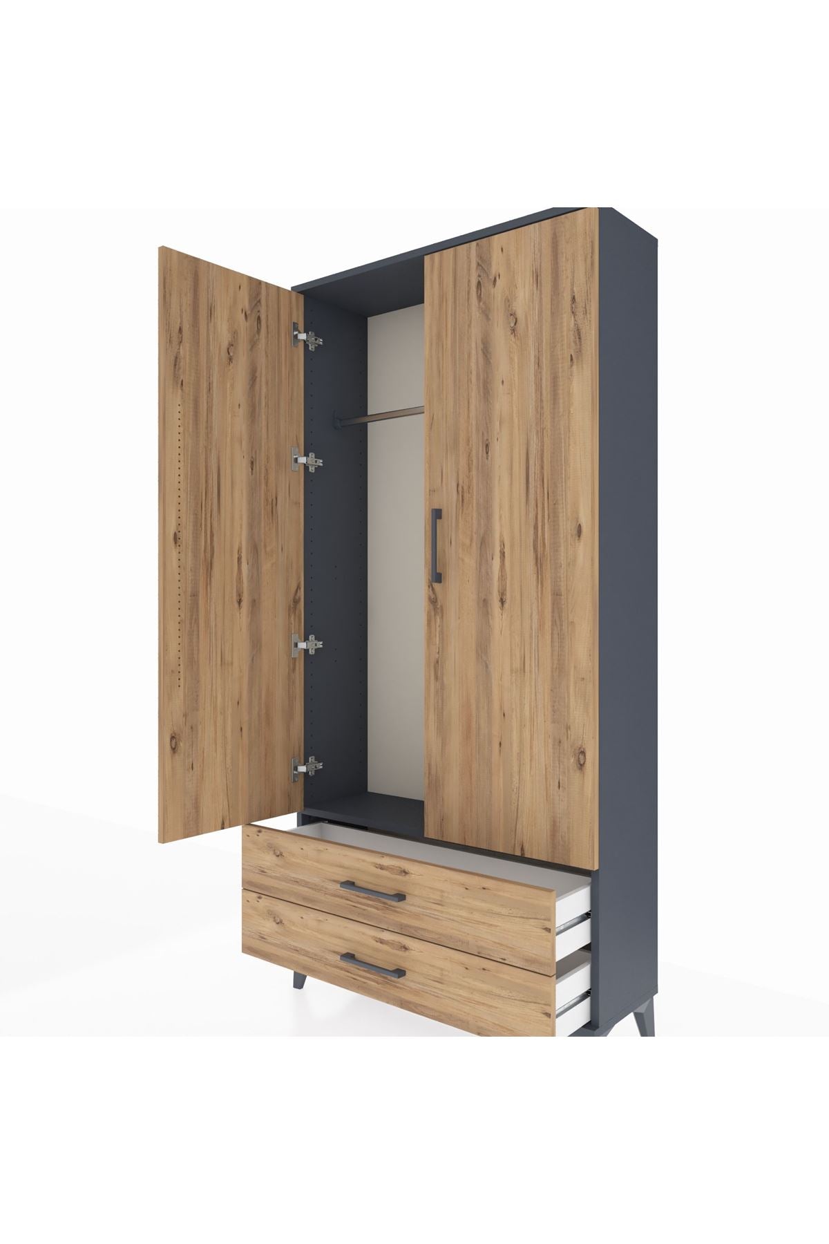 Arges Dolap Tek Raflı 2 Çekmeceli Tek Askılı 88x30x182 - S24M029V6A