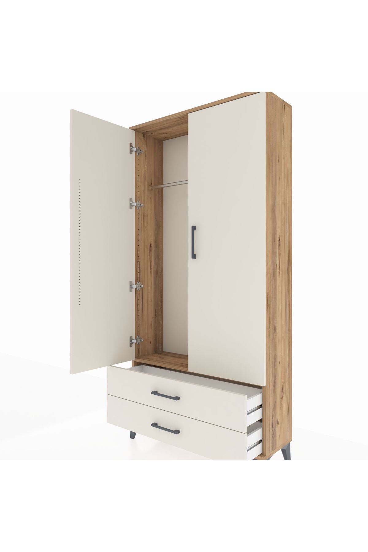 Arges Dolap Tek Raflı 2 Çekmeceli Tek Askılı 88x30x182 - S24M029V7A
