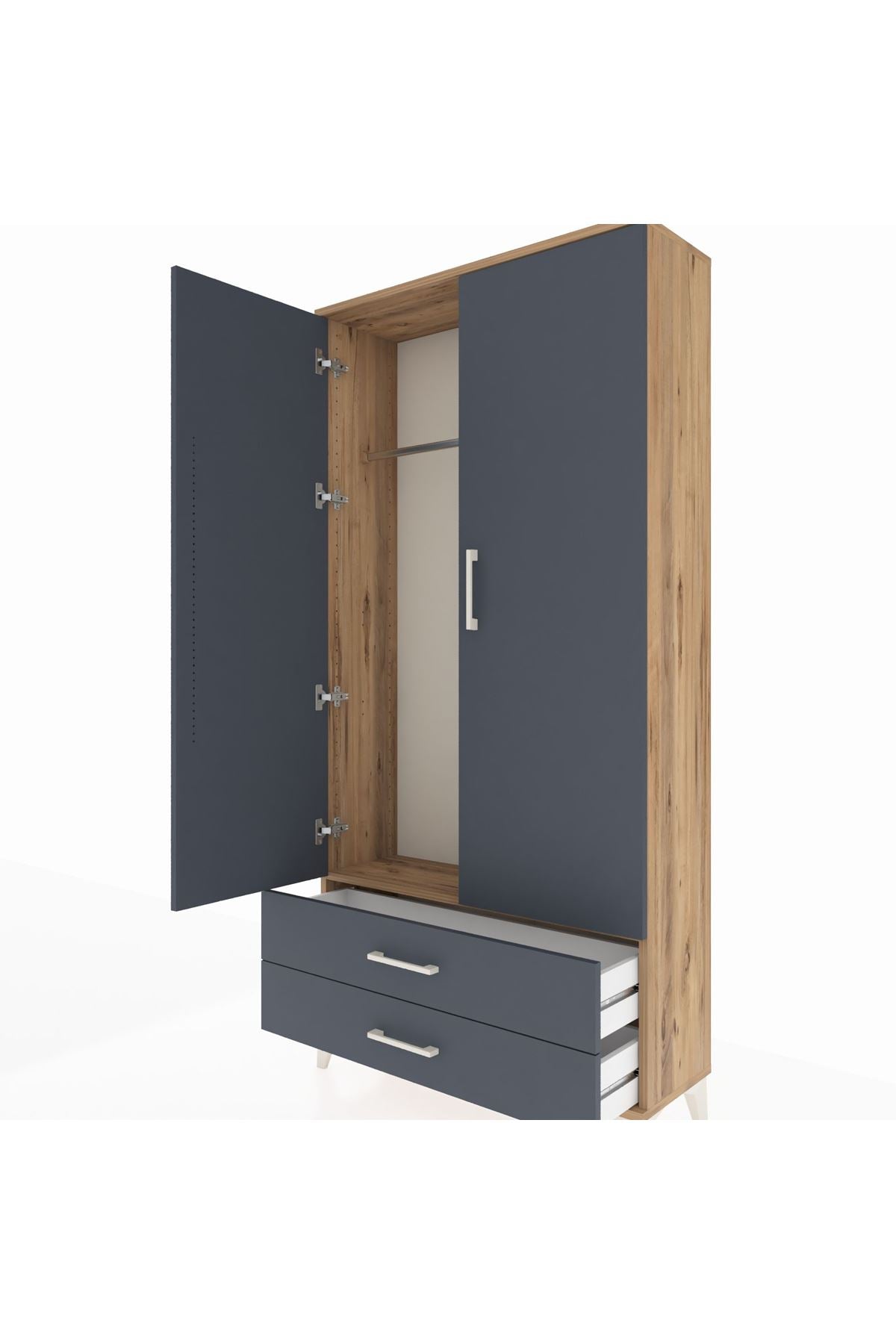 Arges Dolap Tek Raflı 2 Çekmeceli Tek Askılı 88x30x182 - S24M029V8A