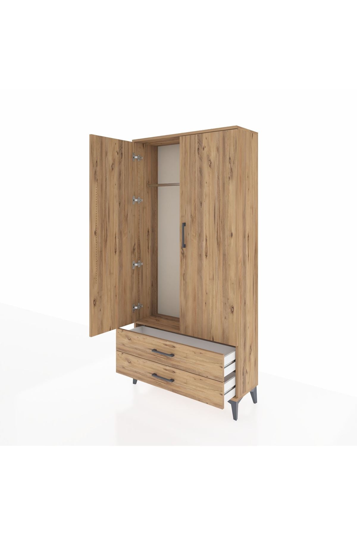 Arges Dolap Tek Raflı 2 Çekmeceli Tek Askılı 88x30x182 - S24M029V9A