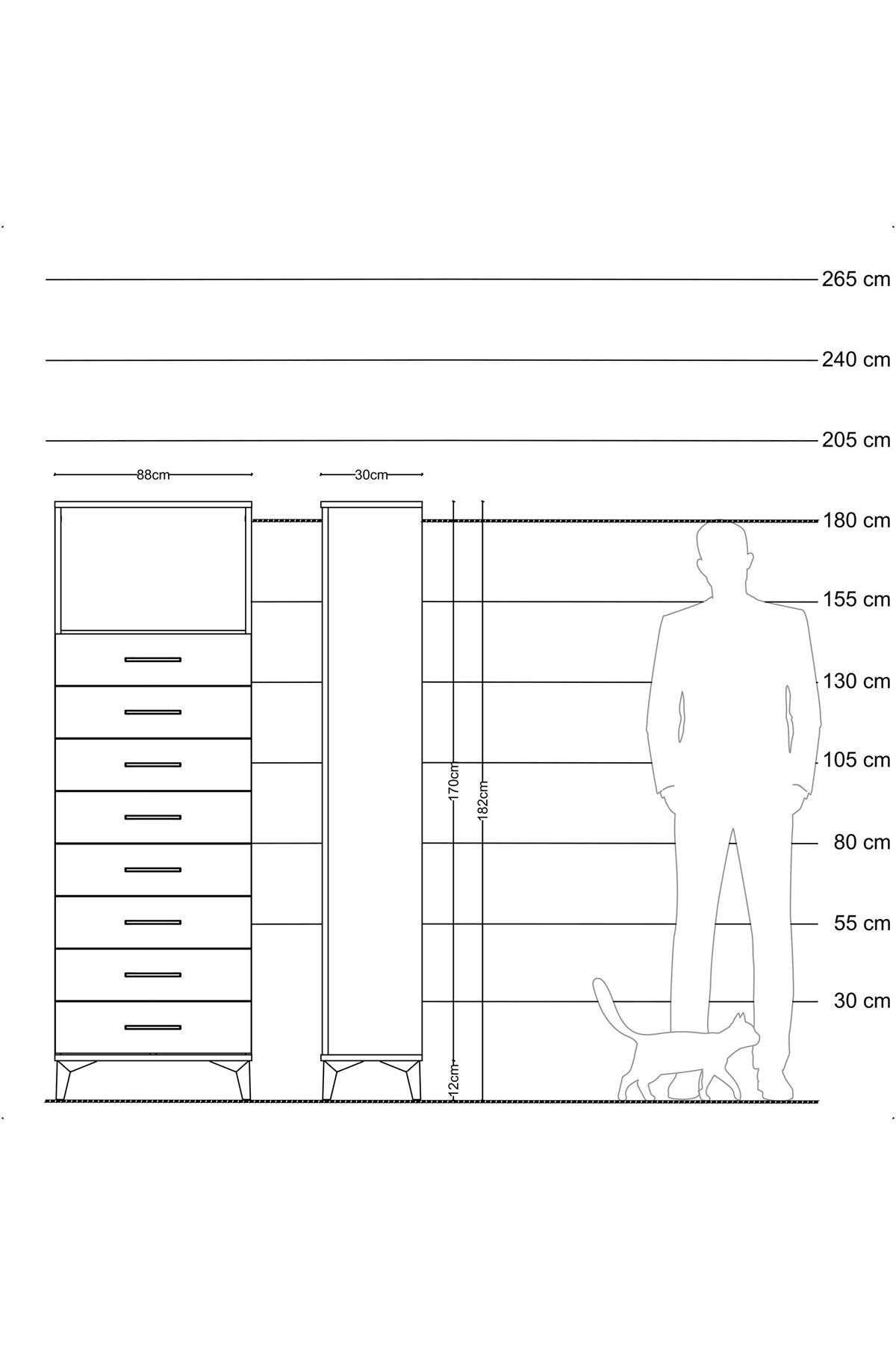 Arges Dolap Tek Raflı 8 Çekmeceli 88x30x182 - S24M032V8A
