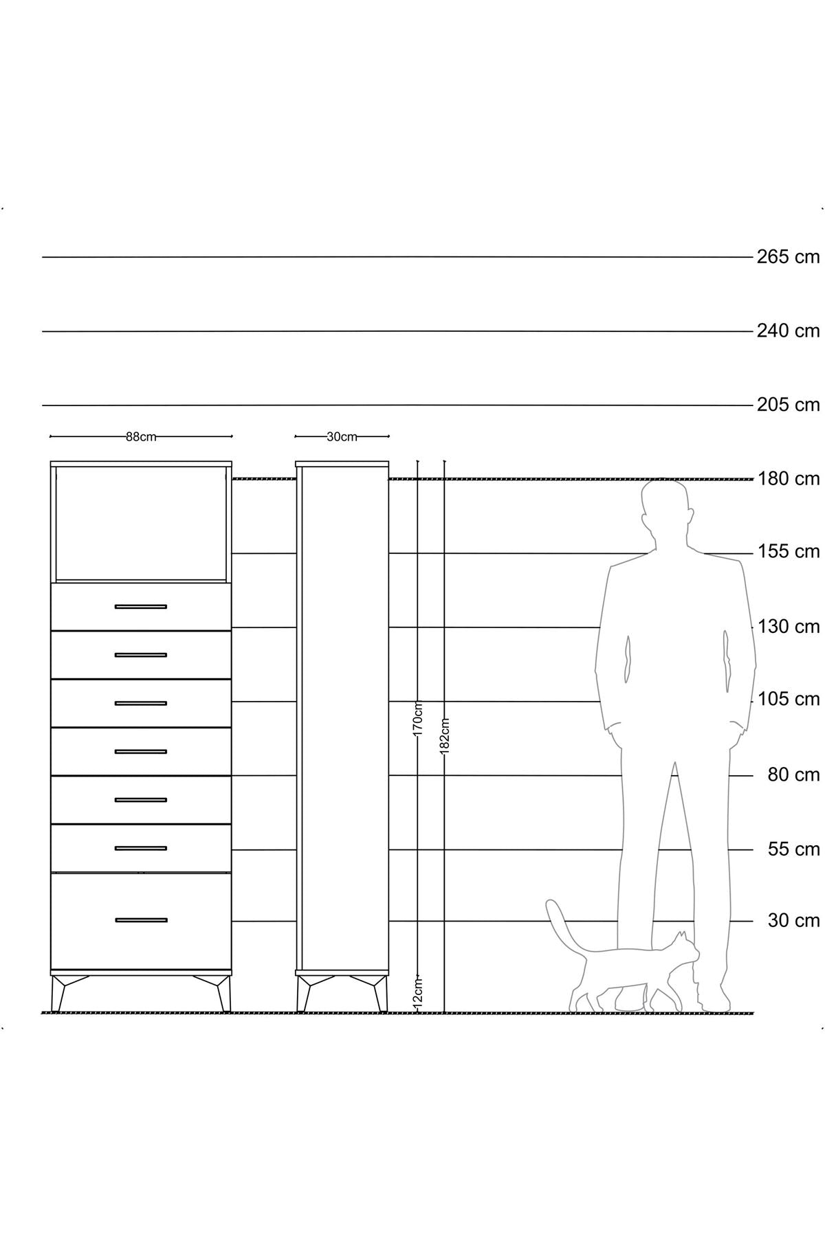 Arges Dolap Tek Raflı 7 Çekmeceli 88x30x182 - S24M038V6A