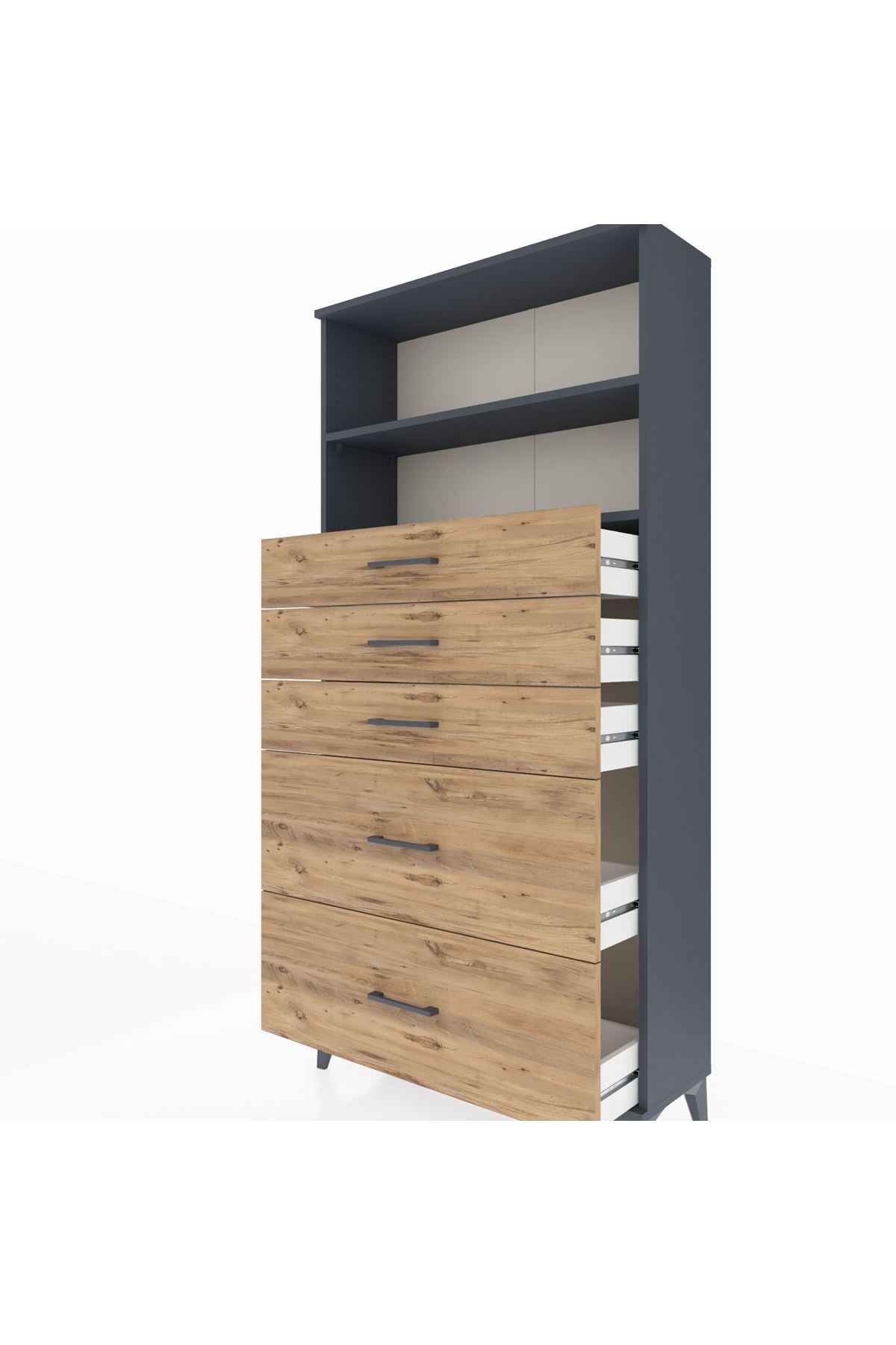 Arges Dolap 2 Raflı 5 Çekmeceli 88x30x182 - S24M046V6A