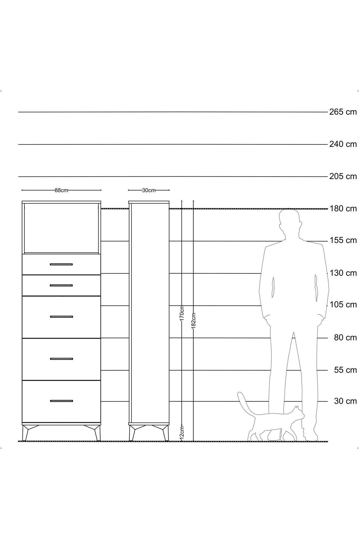 Arges Dolap Tek Raflı 5 Çekmeceli 88x30x182 - S24M050V3A