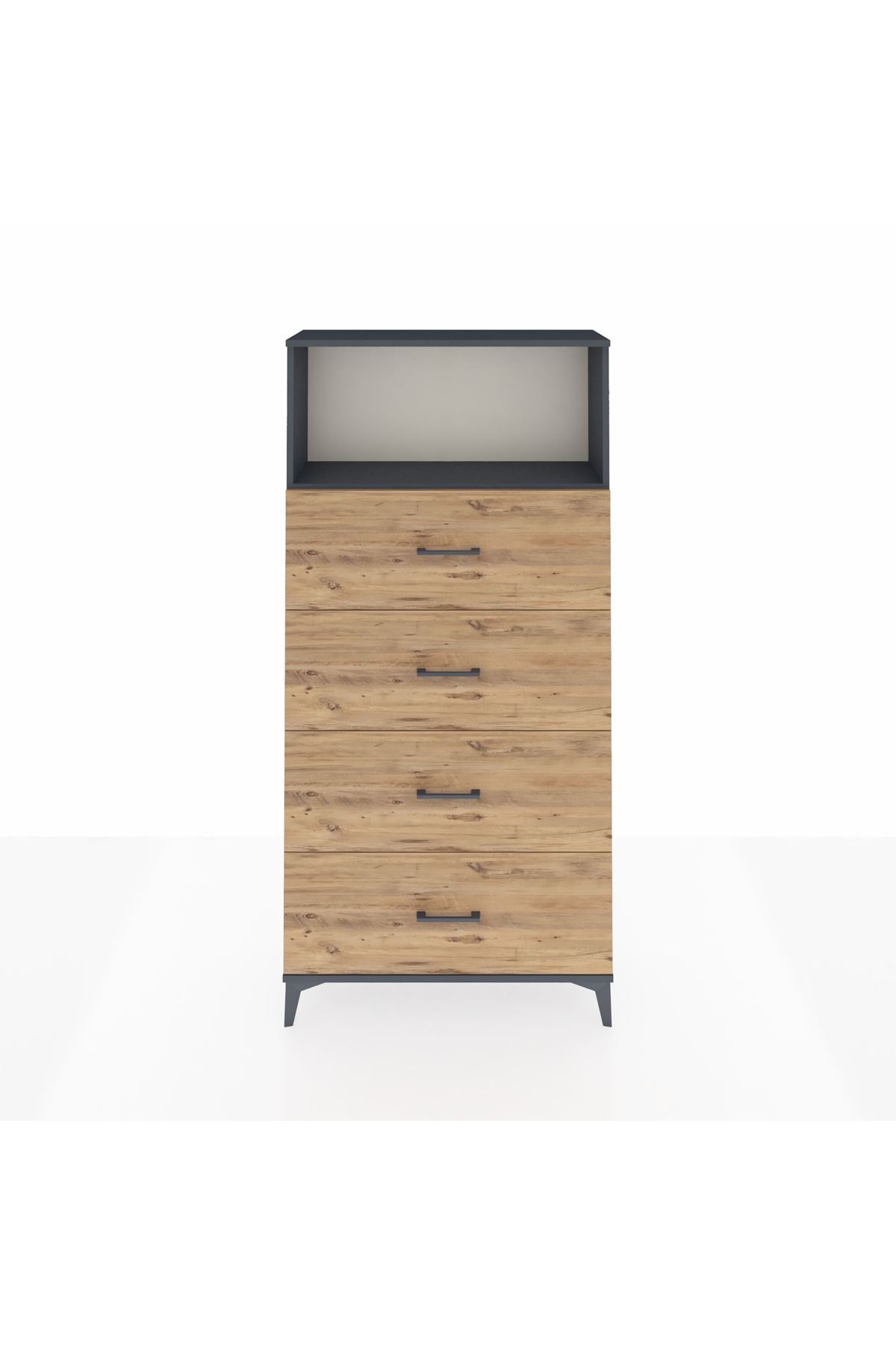 Arges Dolap 2 Raflı 4 Çekmeceli 88x30x182 - S24M053V6A
