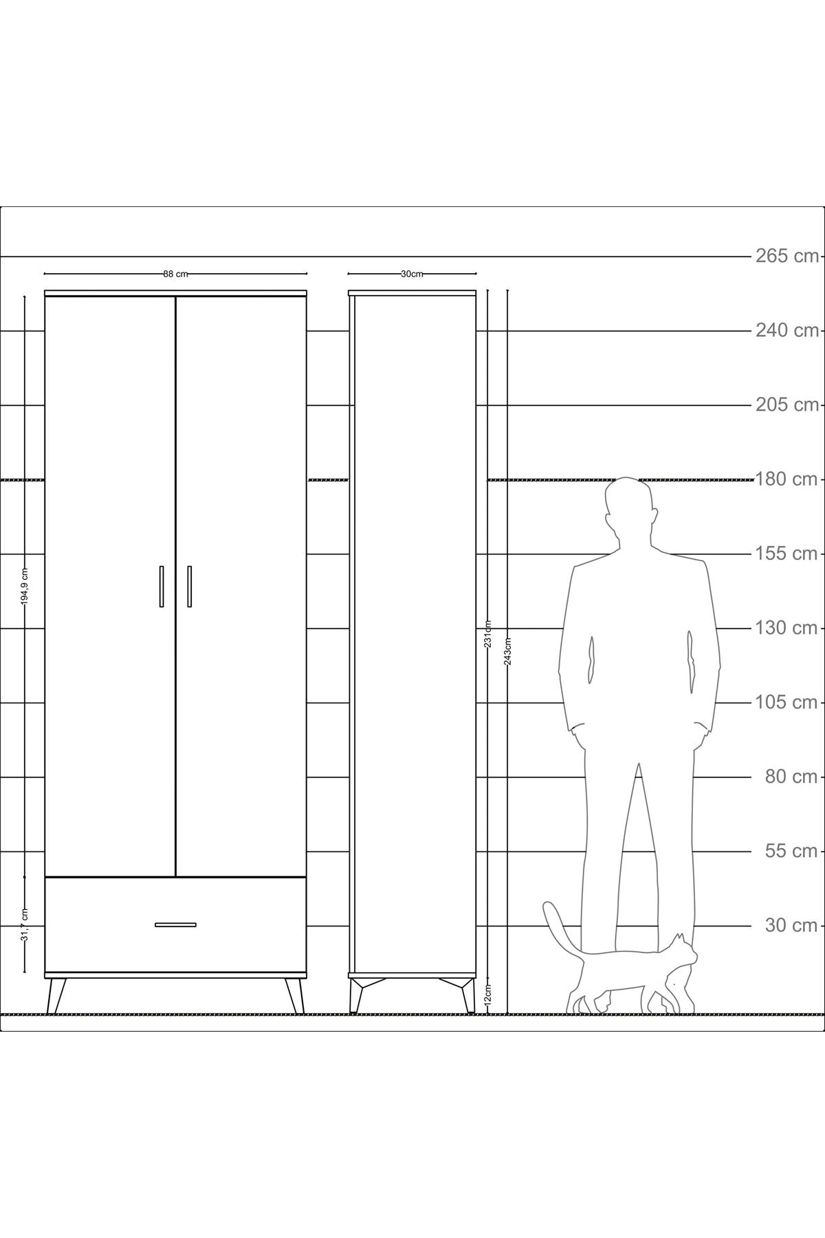 Arges Dolap 5 Raflı Tek Çekmeceli 2 Kapaklı 88x30x243 - S33M001V4A