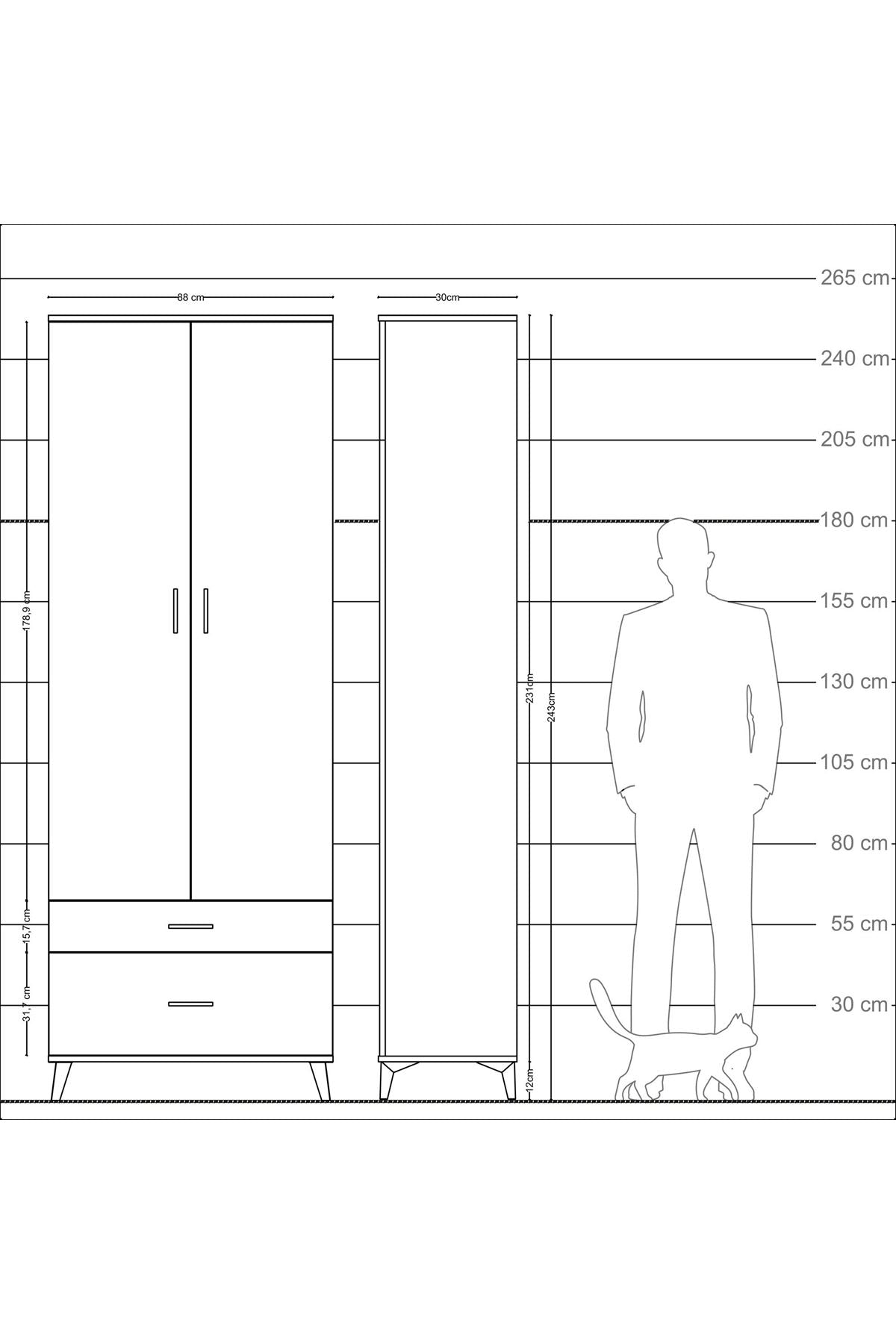 Arges Dolap 4 Raflı 2 Çekmeceli 2 Kapaklı 88x30x243 - S33M003V6A