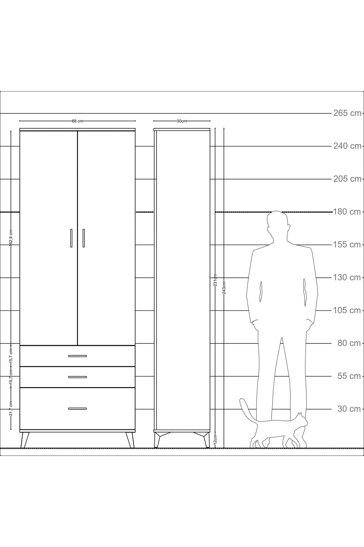 Arges Dolap 4 Raflı 3 Çekmeceli 2 Kapaklı 88x30x243 - S33M005V5A