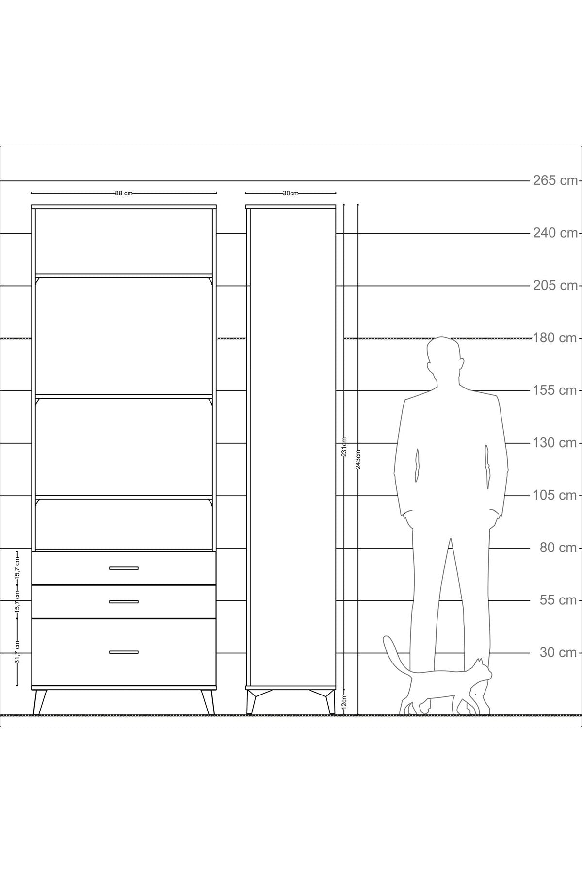 Arges Dolap 4 Raflı 3 Çekmeceli 88x30x243 - S33M006V6A
