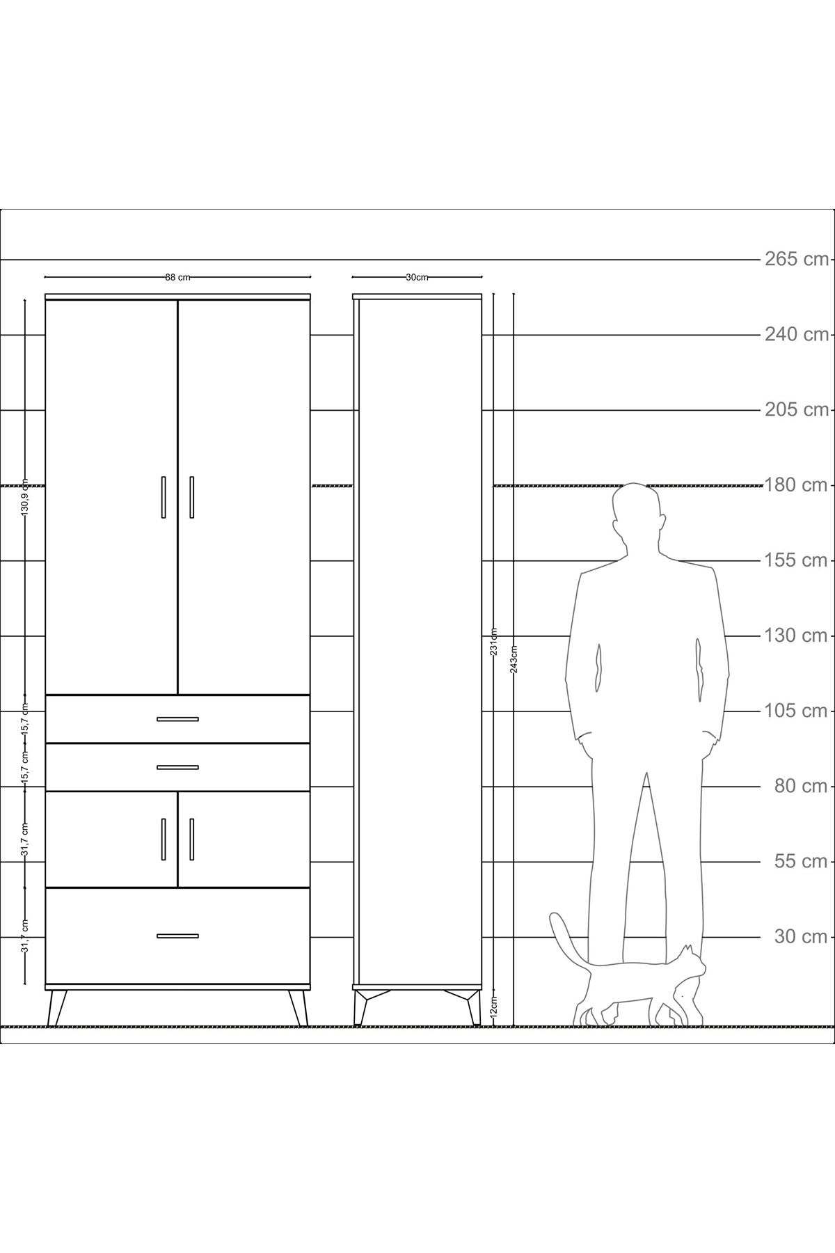 Arges Dolap 4 Raflı 3 Çekmeceli 4 Kapaklı 88x30x243 - S33M007V8A