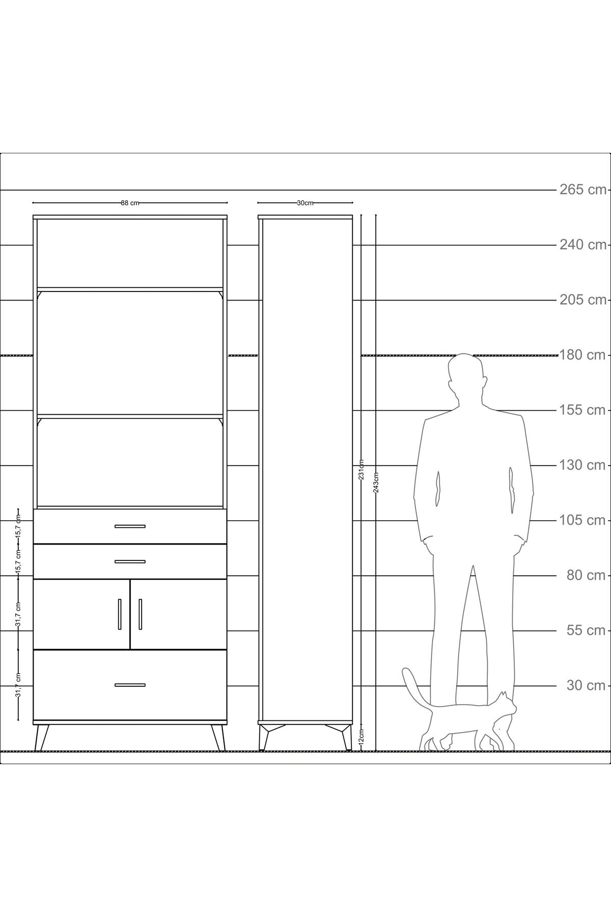 Arges Dolap 4 Raflı 3 Çekmeceli 2 Kapaklı 88x30x243 - S33M008V5A