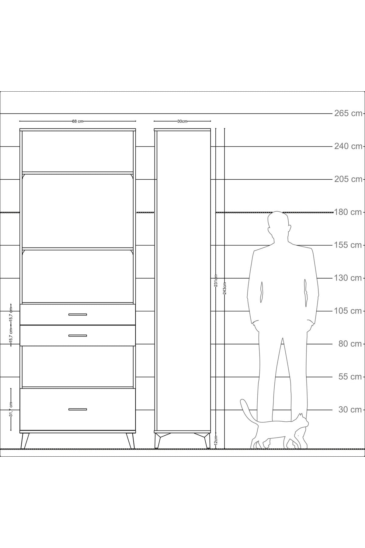 Arges Dolap 4 Raflı 3 Çekmeceli 88x30x243 - S33M010V5A