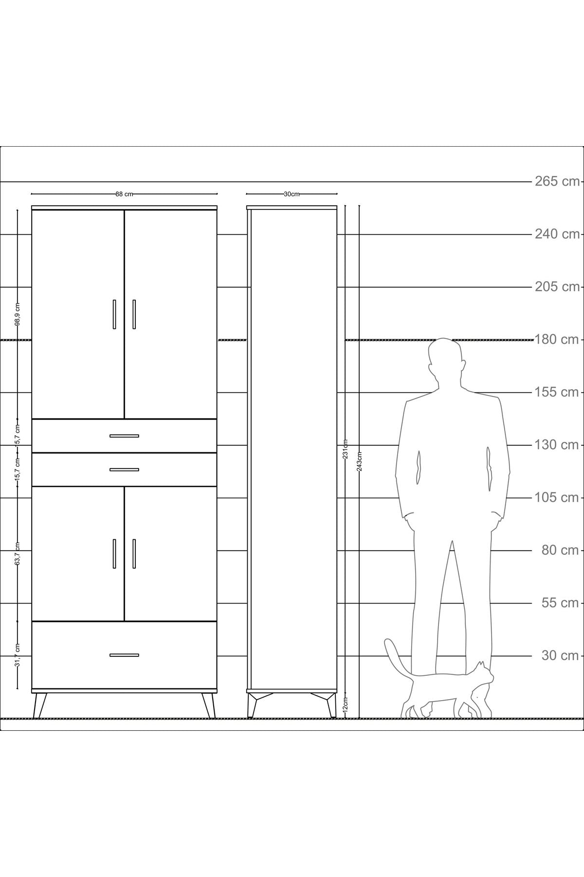 Arges Dolap 5 Raflı 3 Çekmeceli 4 Kapaklı 88x30x243 - S33M011V5A