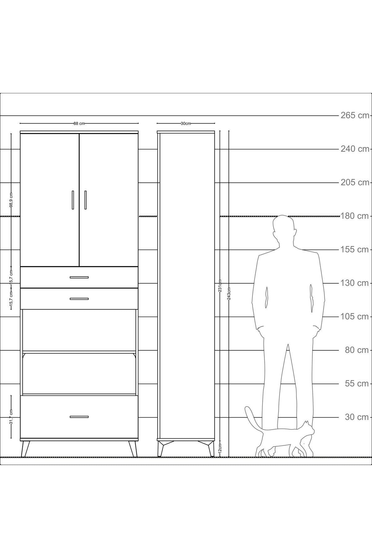 Arges Dolap 5 Raflı 3 Çekmeceli 2 Kapaklı 88x30x243 - S33M013V6A