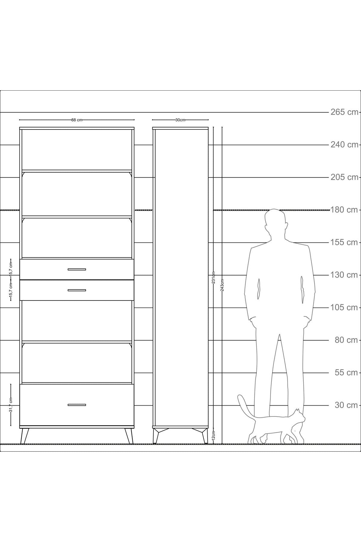 Arges Dolap 5 Raflı 3 Çekmeceli 88x30x243 - S33M014V6A