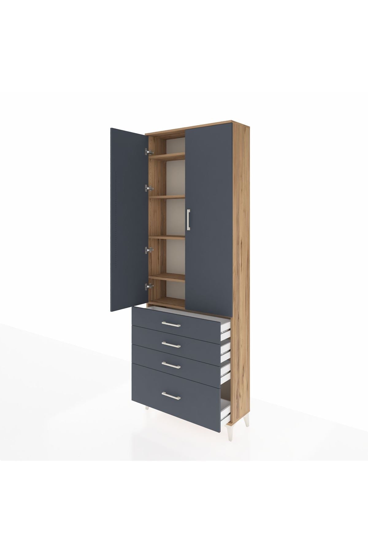Arges Dolap 5 Raflı 4 Çekmeceli 2 Kapaklı 88x30x243 - S33M015V8A