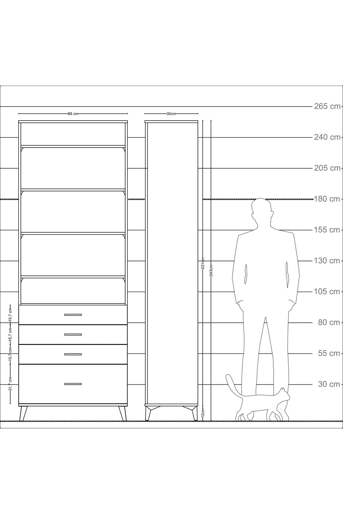 Arges Dolap 5 Raflı 4 Çekmeceli 88x30x243 - S33M016V5A
