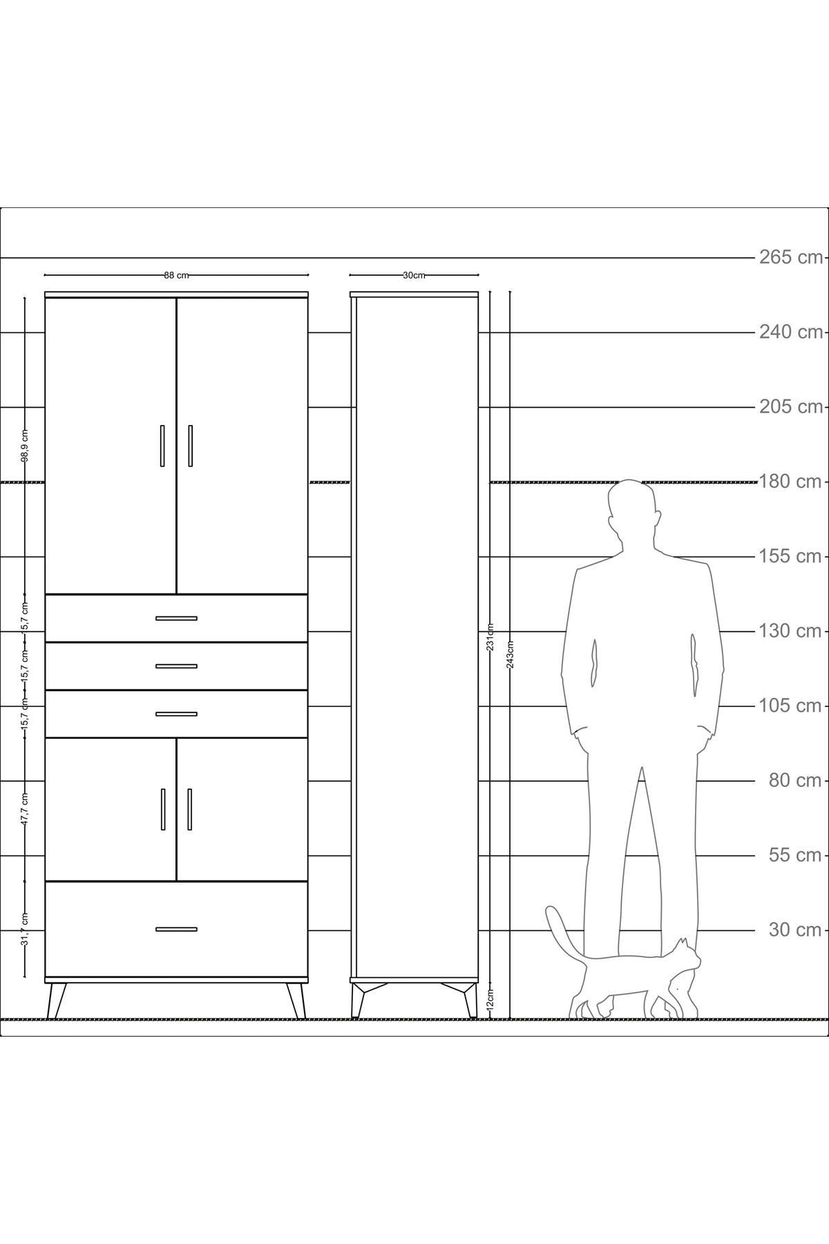 Arges Dolap 5 Raflı 4 Çekmeceli 4 Kapaklı 88x30x243 - S33M017V8A