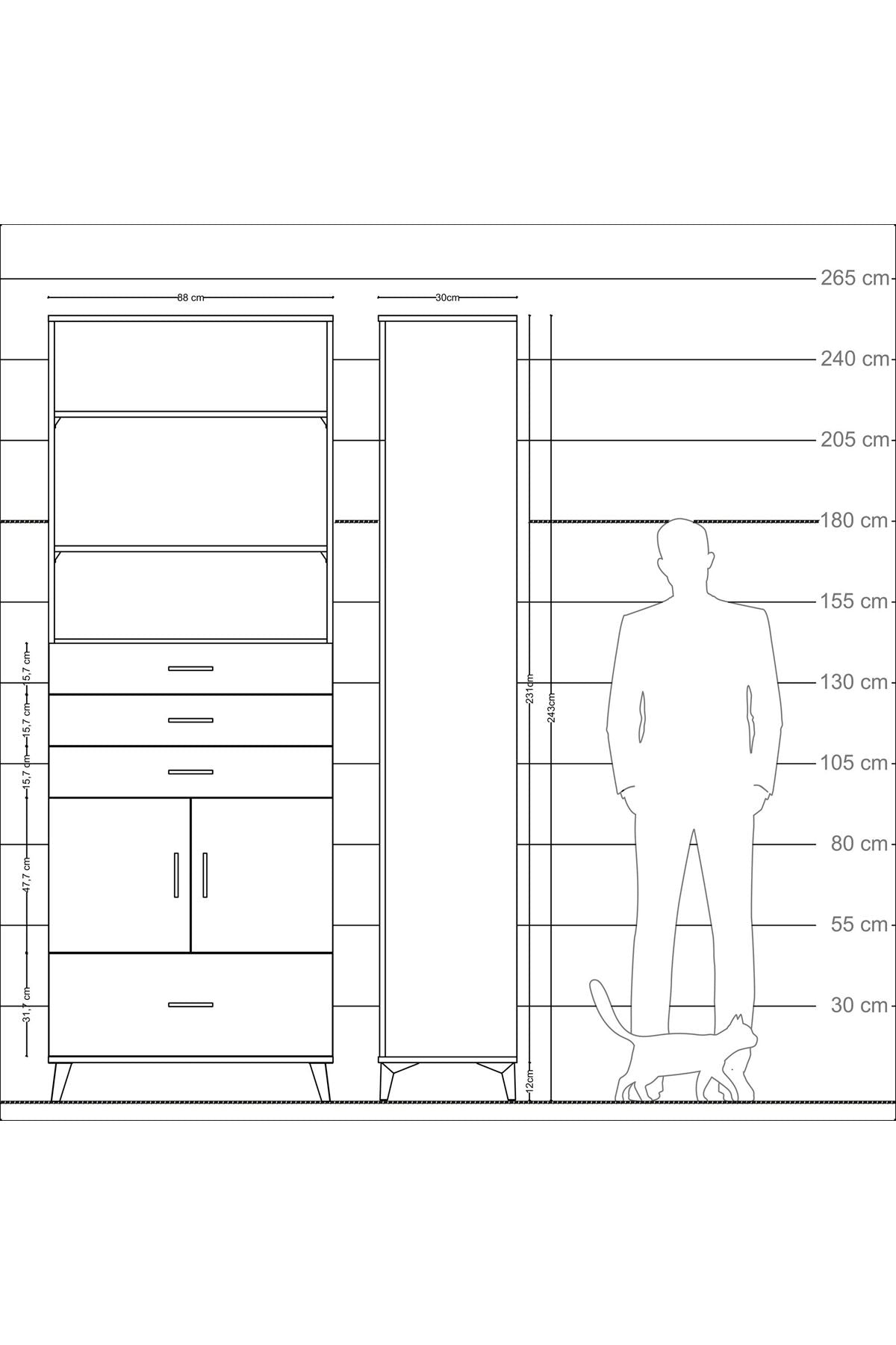 Arges Dolap 5 Raflı 4 Çekmeceli 2 Kapaklı 88x30x243 - S33M018V9A