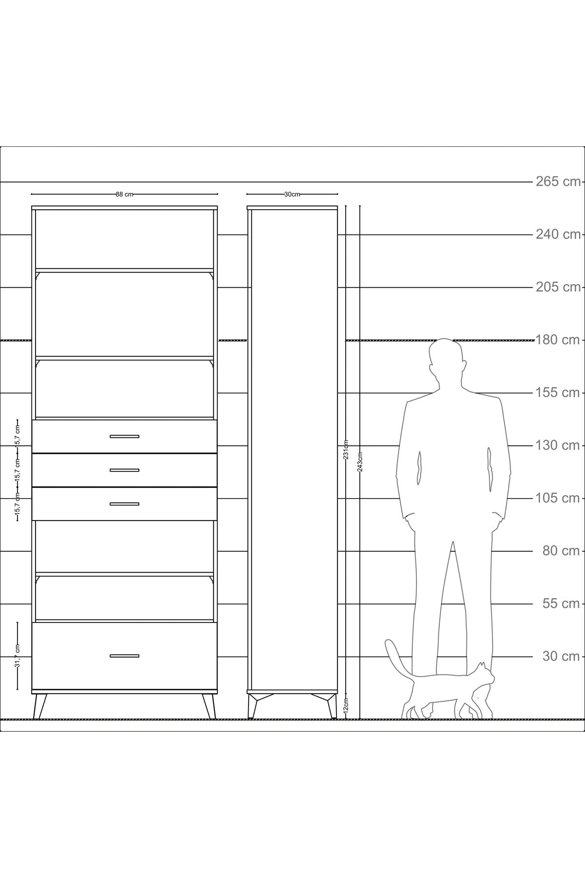 Arges Dolap 5 Raflı 4 Çekmeceli 88x30x243 - S33M020V5A