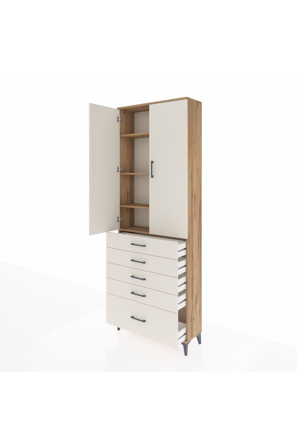 Arges Dolap 4 Raflı 5 Çekmeceli 2 Kapaklı 88x30x243 - S33M021V7A
