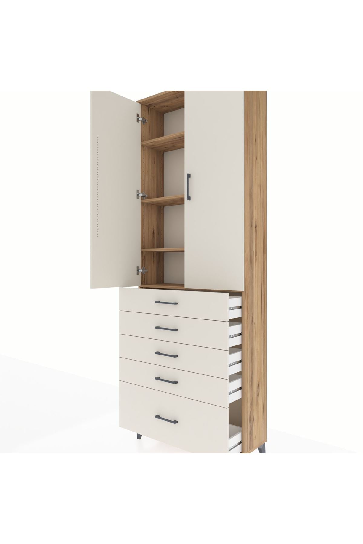 Arges Dolap 4 Raflı 5 Çekmeceli 2 Kapaklı 88x30x243 - S33M021V7A
