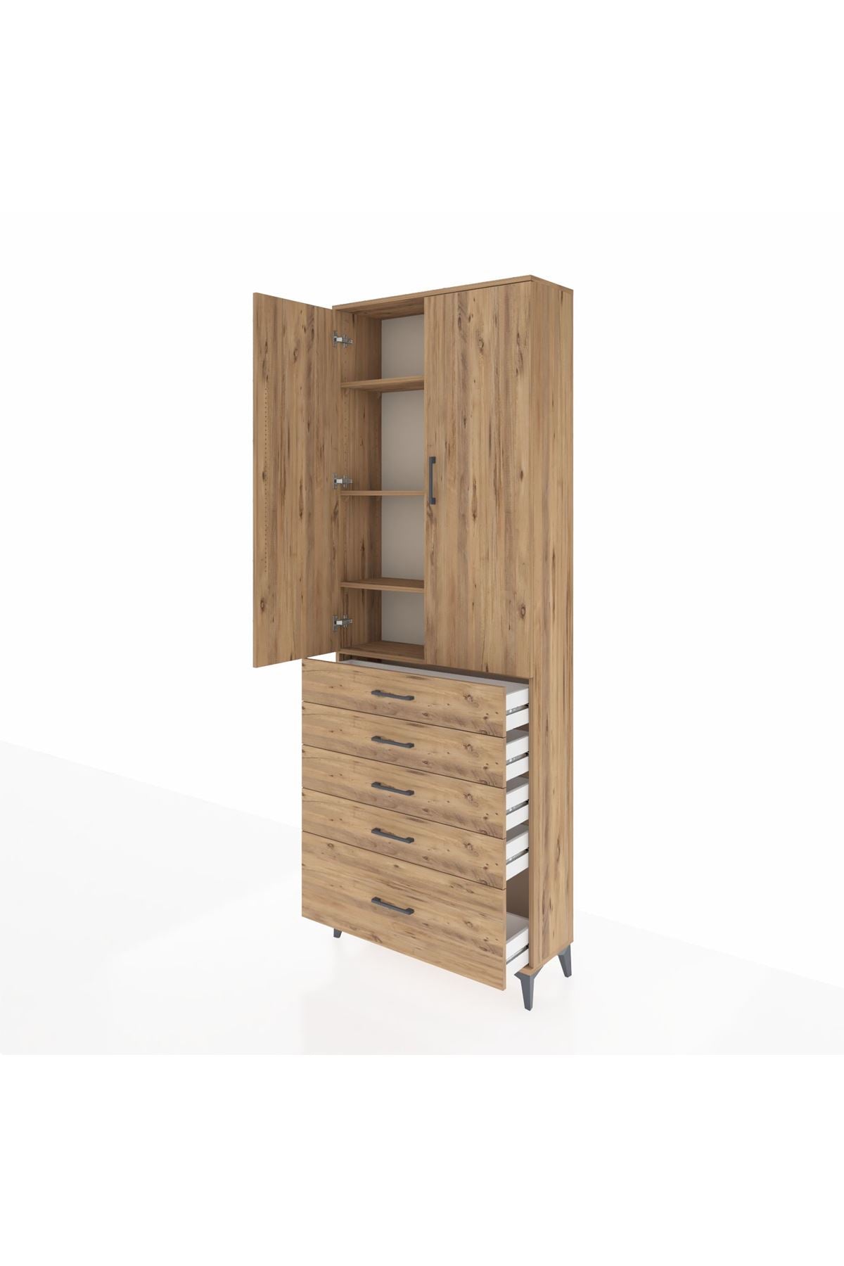 Arges Dolap 4 Raflı 5 Çekmeceli 2 Kapaklı 88x30x243 - S33M021V9A