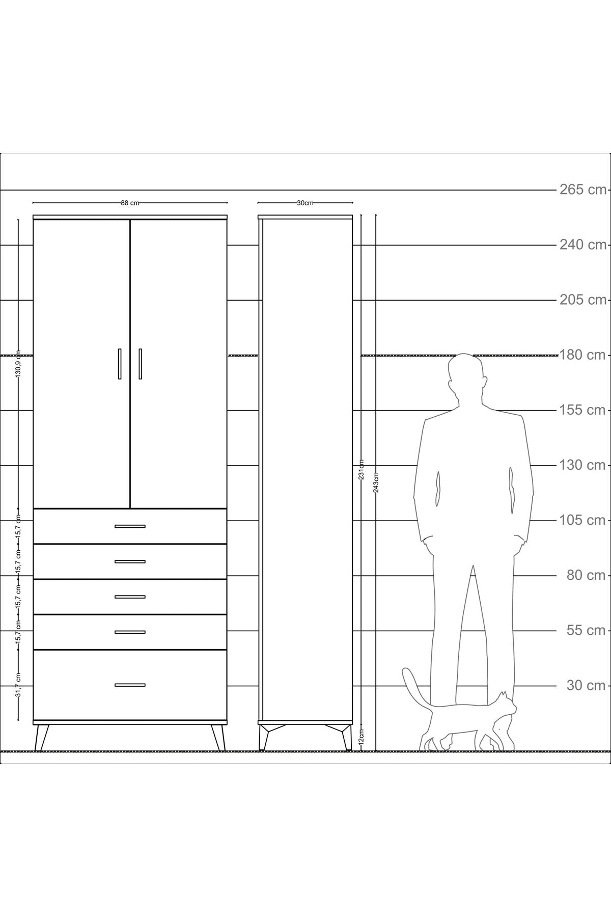 Arges Dolap 4 Raflı 5 Çekmeceli 2 Kapaklı 88x30x243 - S33M021V9A