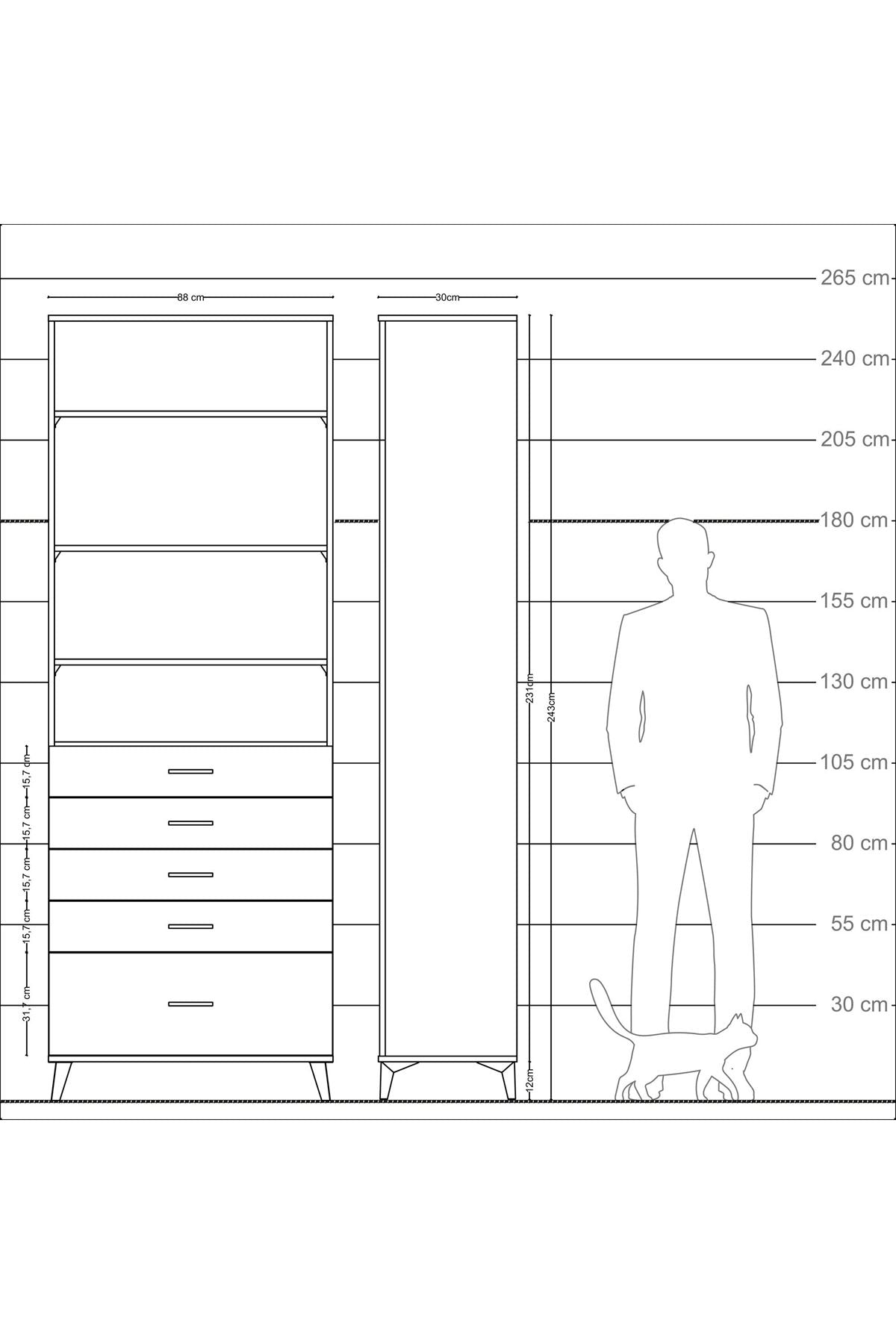 Arges Dolap 4 Raflı 5 Çekmeceli 88x30x243 - S33M022V2A