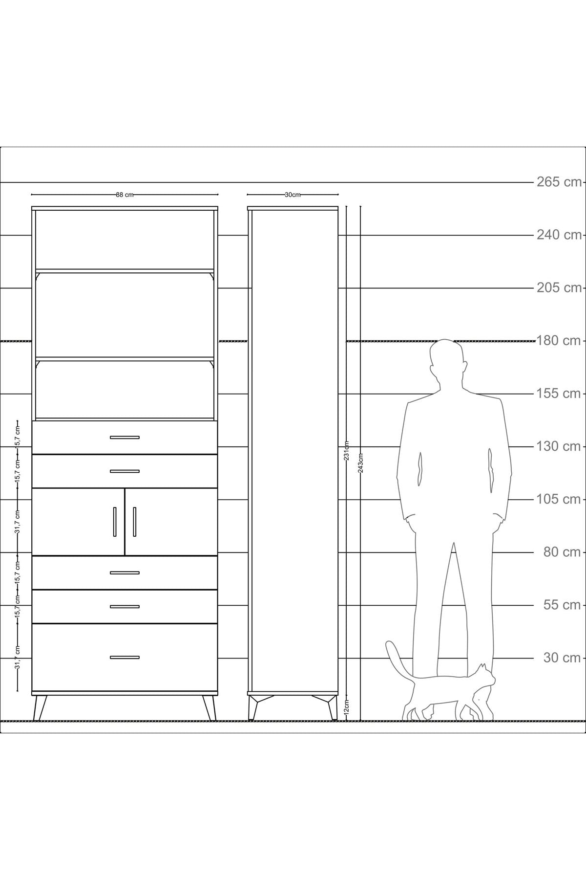 Arges Dolap 4 Raflı 5 Çekmeceli 2 Kapaklı 88x30x243 - S33M024V4A