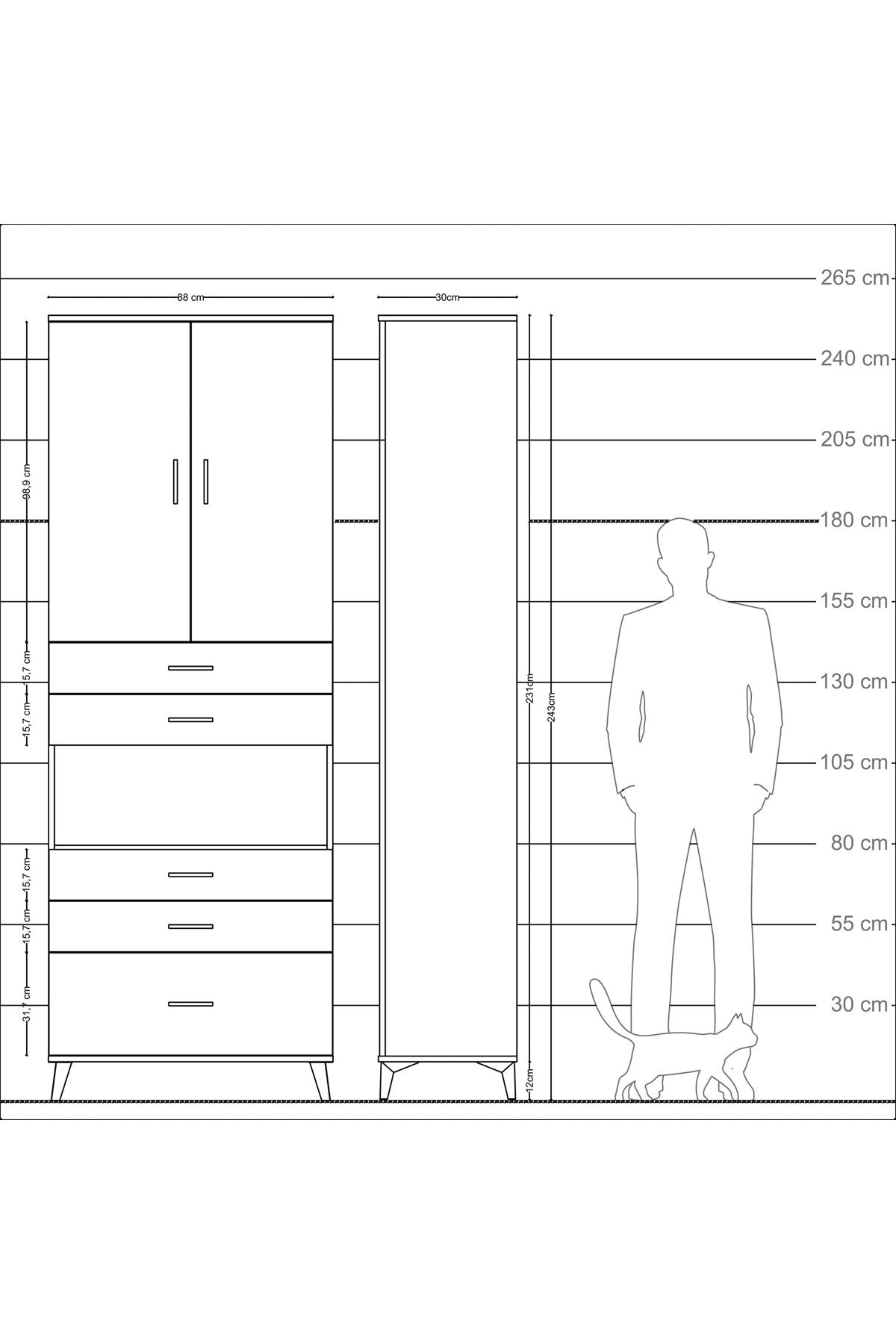 Arges Dolap 4 Raflı 5 Çekmeceli 2 Kapaklı 88x30x243 - S33M025V9A
