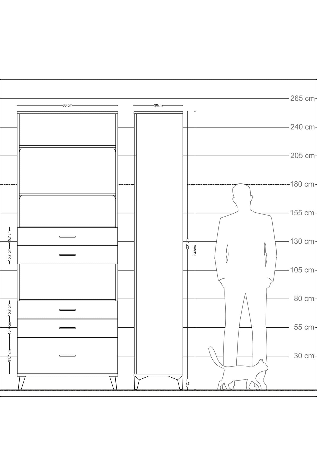 Arges Dolap 4 Raflı 5 Çekmeceli 88x30x243 - S33M026V5A