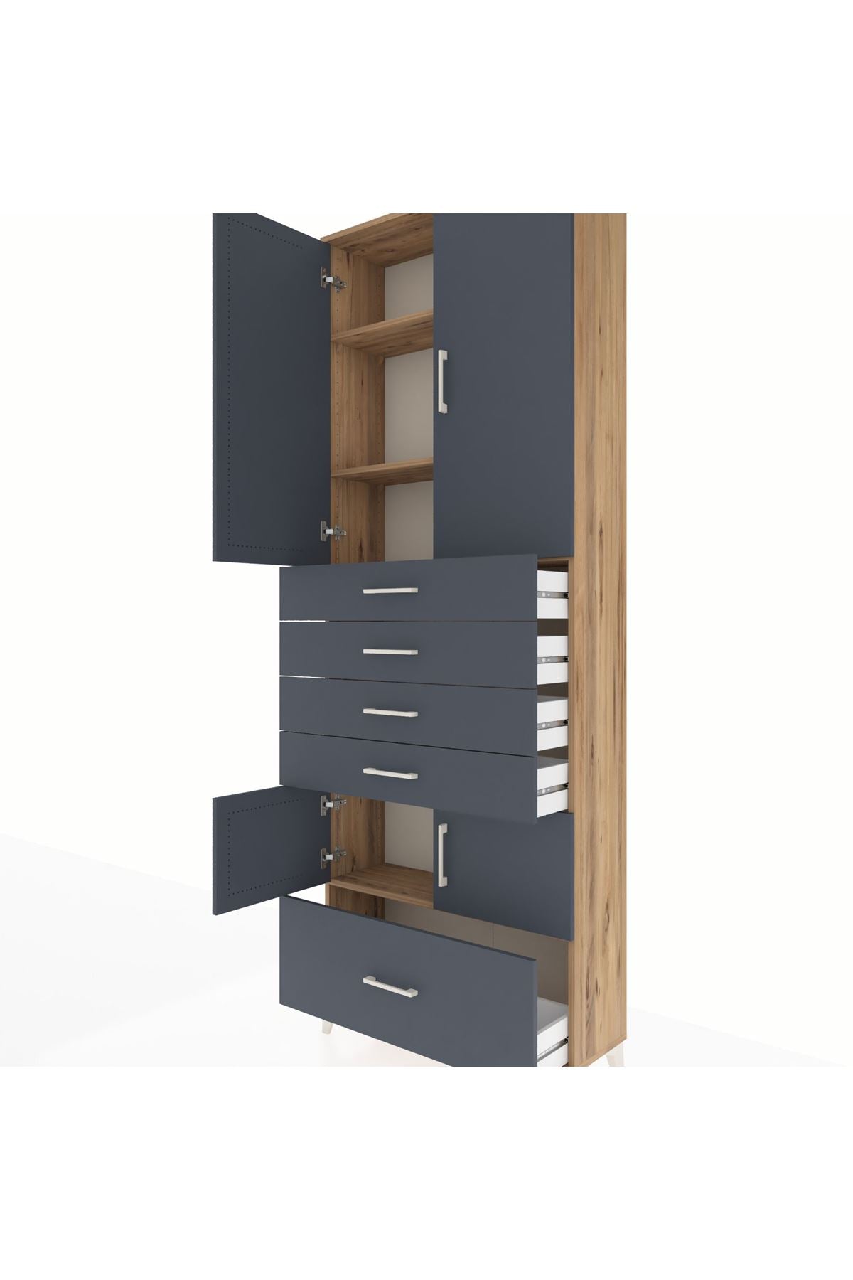 Arges Dolap 4 Raflı 5 Çekmeceli 4 Kapaklı 88x30x243 - S33M027V8A