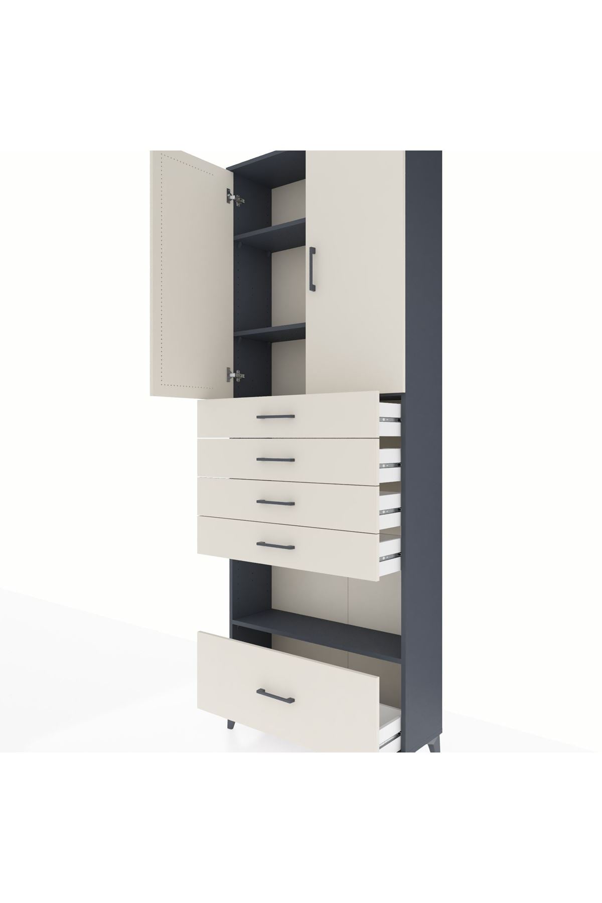 Arges Dolap 4 Raflı 5 Çekmeceli 2 Kapaklı 88x30x243 - S33M029V4A