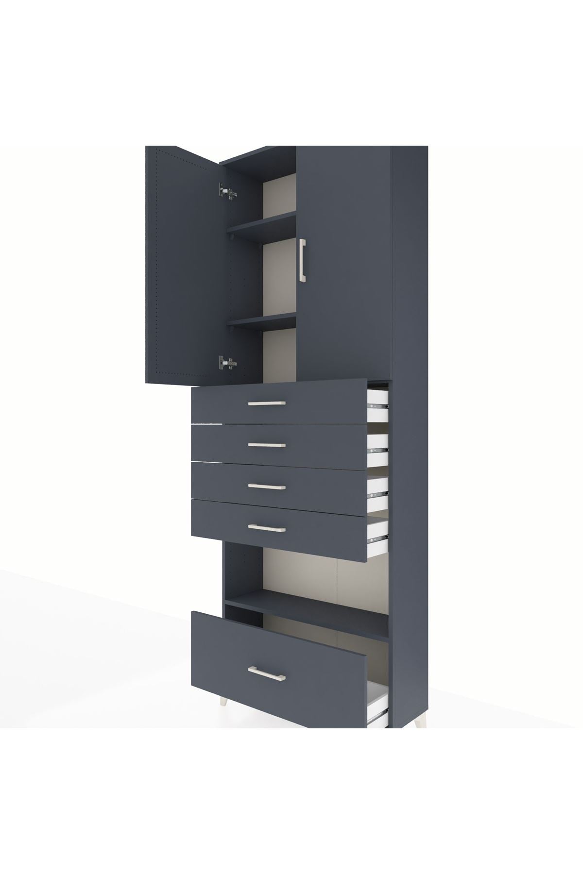 Arges Dolap 4 Raflı 5 Çekmeceli 2 Kapaklı 88x30x243 - S33M029V5A