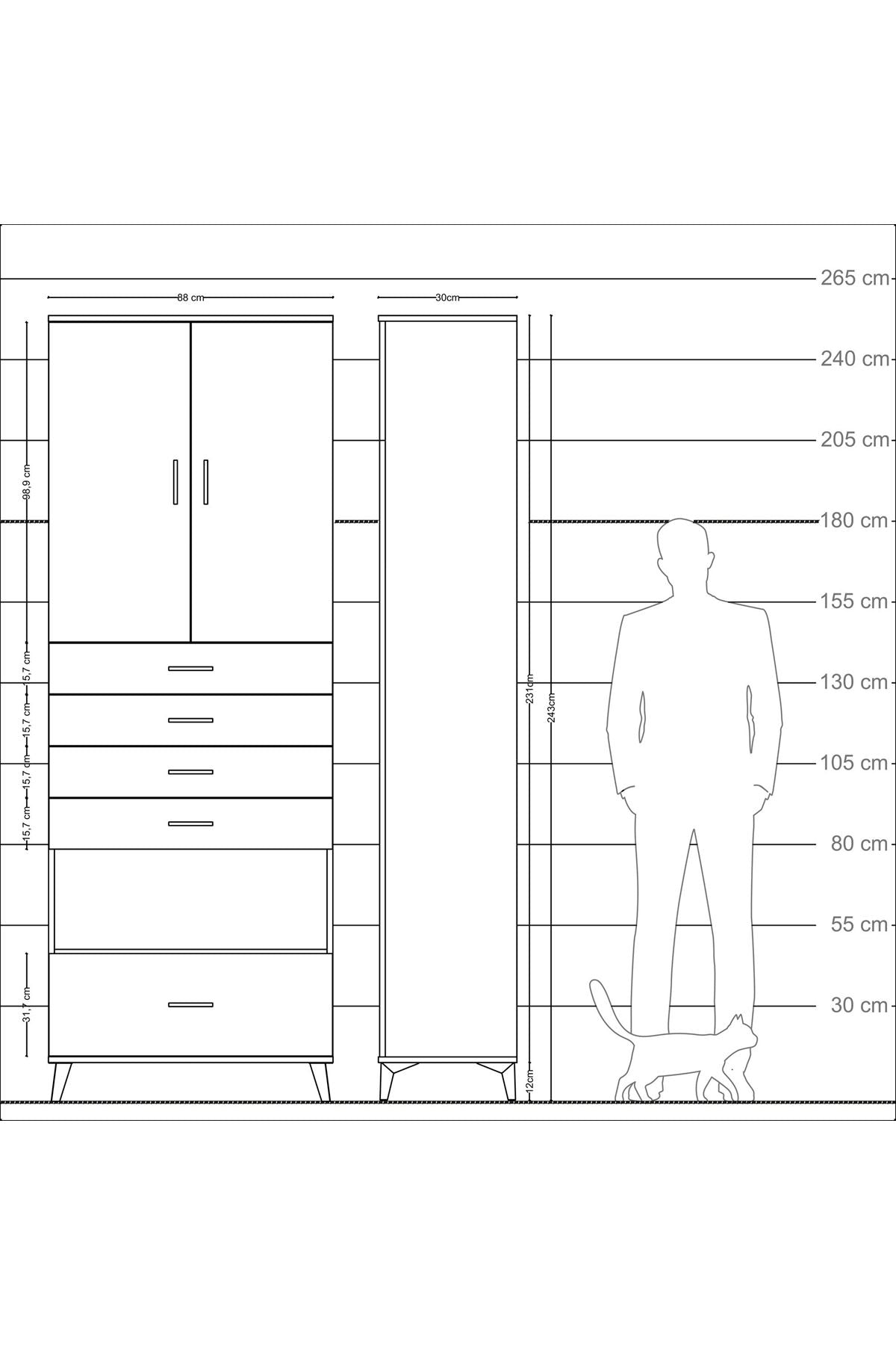 Arges Dolap 4 Raflı 5 Çekmeceli 2 Kapaklı 88x30x243 - S33M029V8A