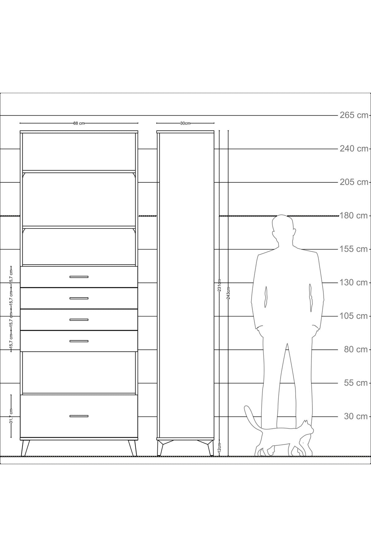 Arges Dolap 4 Raflı 5 Çekmeceli 88x30x243 - S33M030V8A