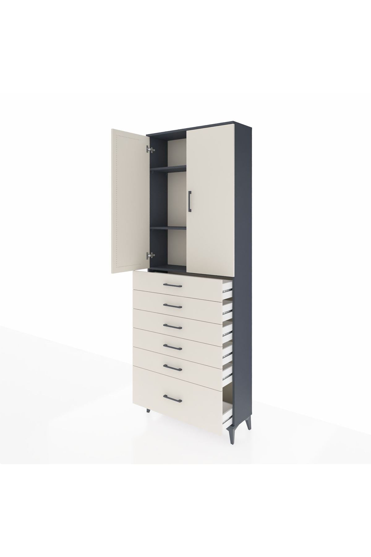 Arges Dolap 3 Raflı 6 Çekmeceli 2 Kapaklı 88x30x243 - S33M031V4A