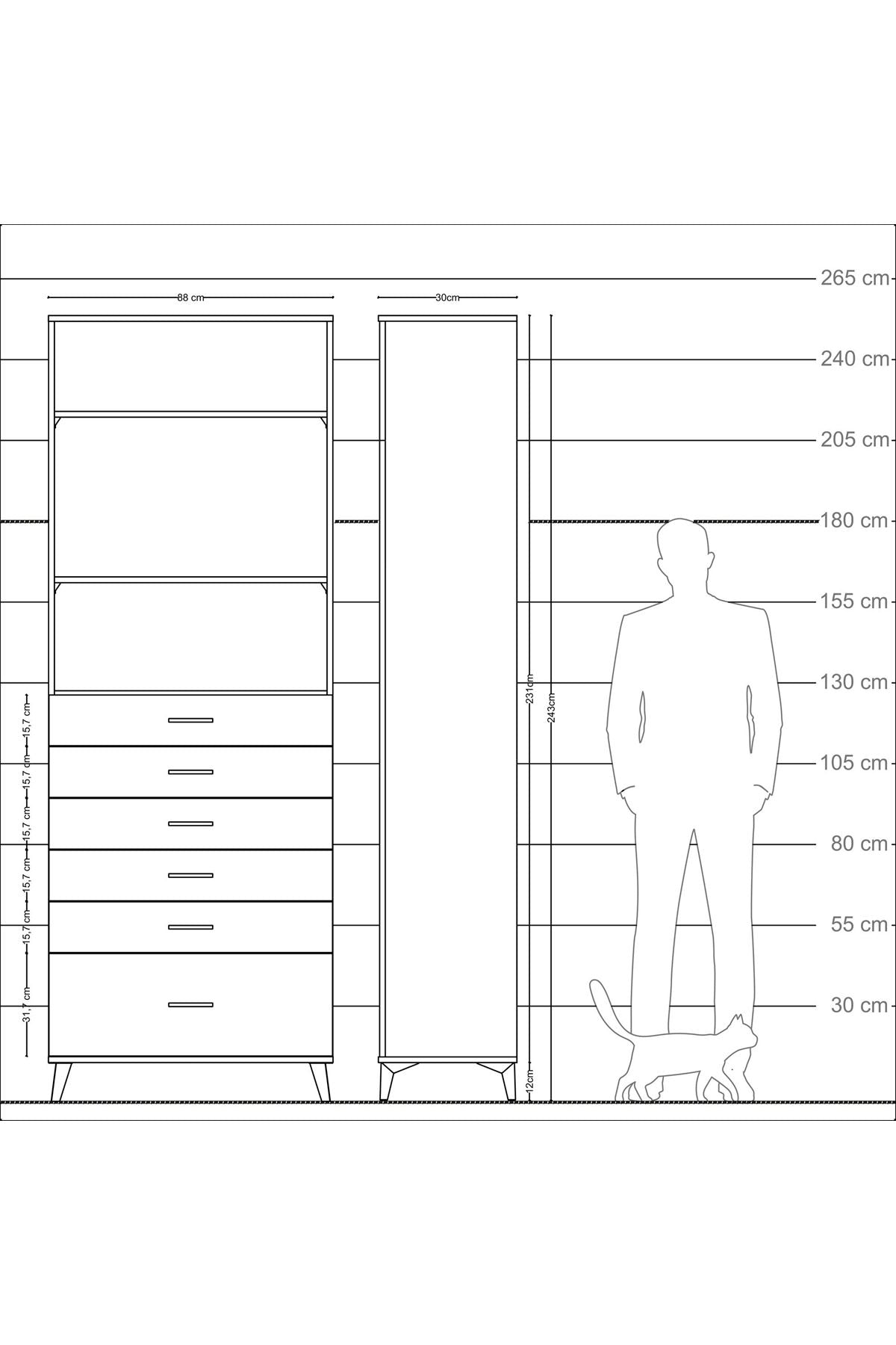 Arges Dolap 3 Raflı 6 Çekmeceli 88x30x243 - S33M032V9A