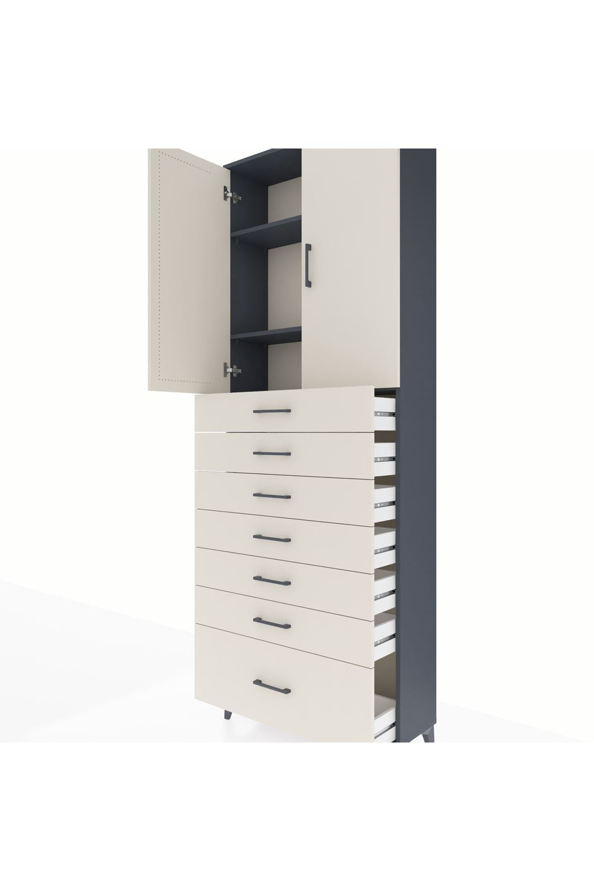 Arges Dolap 3 Raflı 7 Çekmeceli 2 Kapaklı 88x30x243 - S33M033V4A