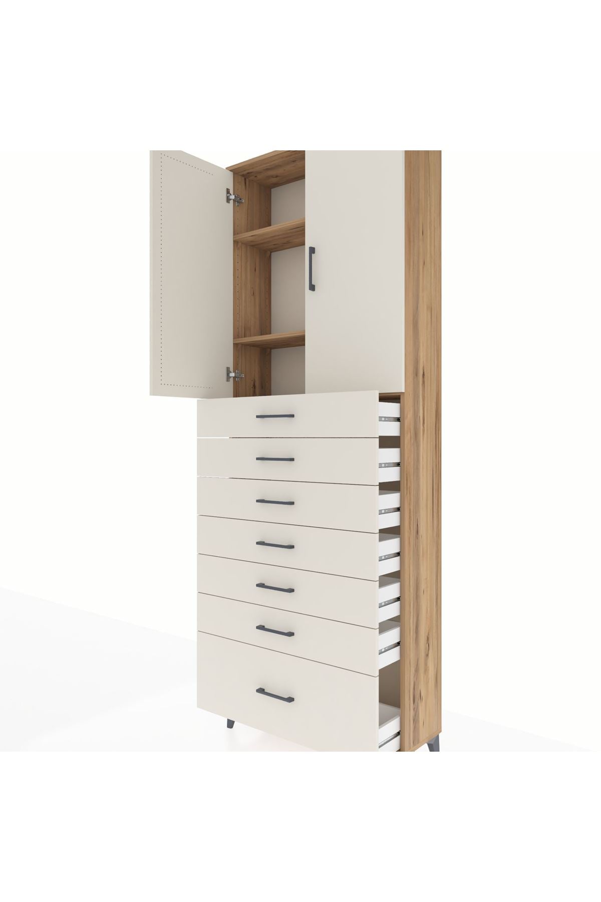 Arges Dolap 3 Raflı 7 Çekmeceli 2 Kapaklı 88x30x243 - S33M033V7A