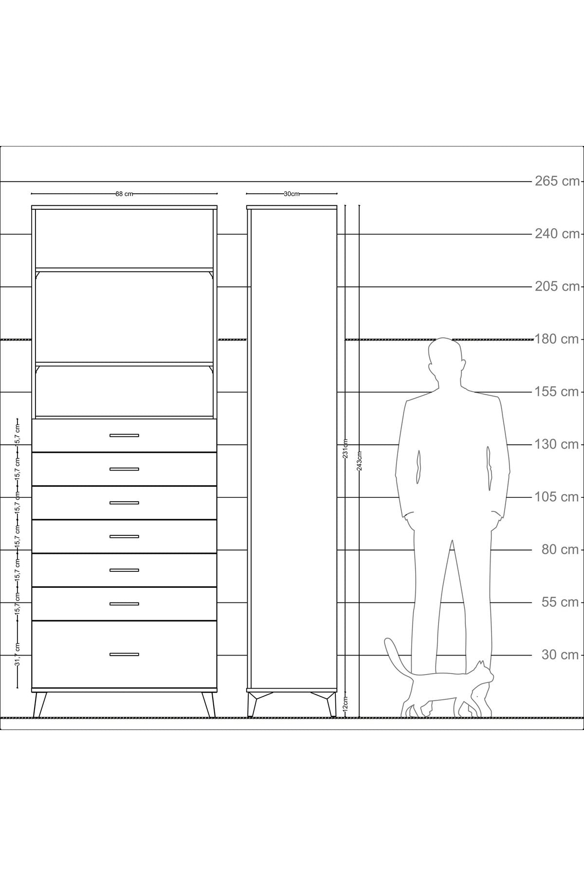 Arges Dolap 3 Raflı 7 Çekmeceli 88x30x243 - S33M034V2A