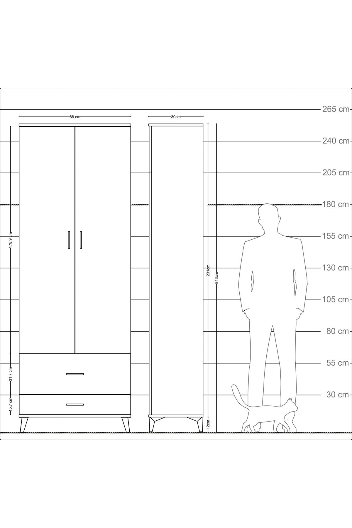 Arges Dolap 4 Raflı 2 Çekmeceli 2 Kapaklı 88x30x243 - S33M035V9A