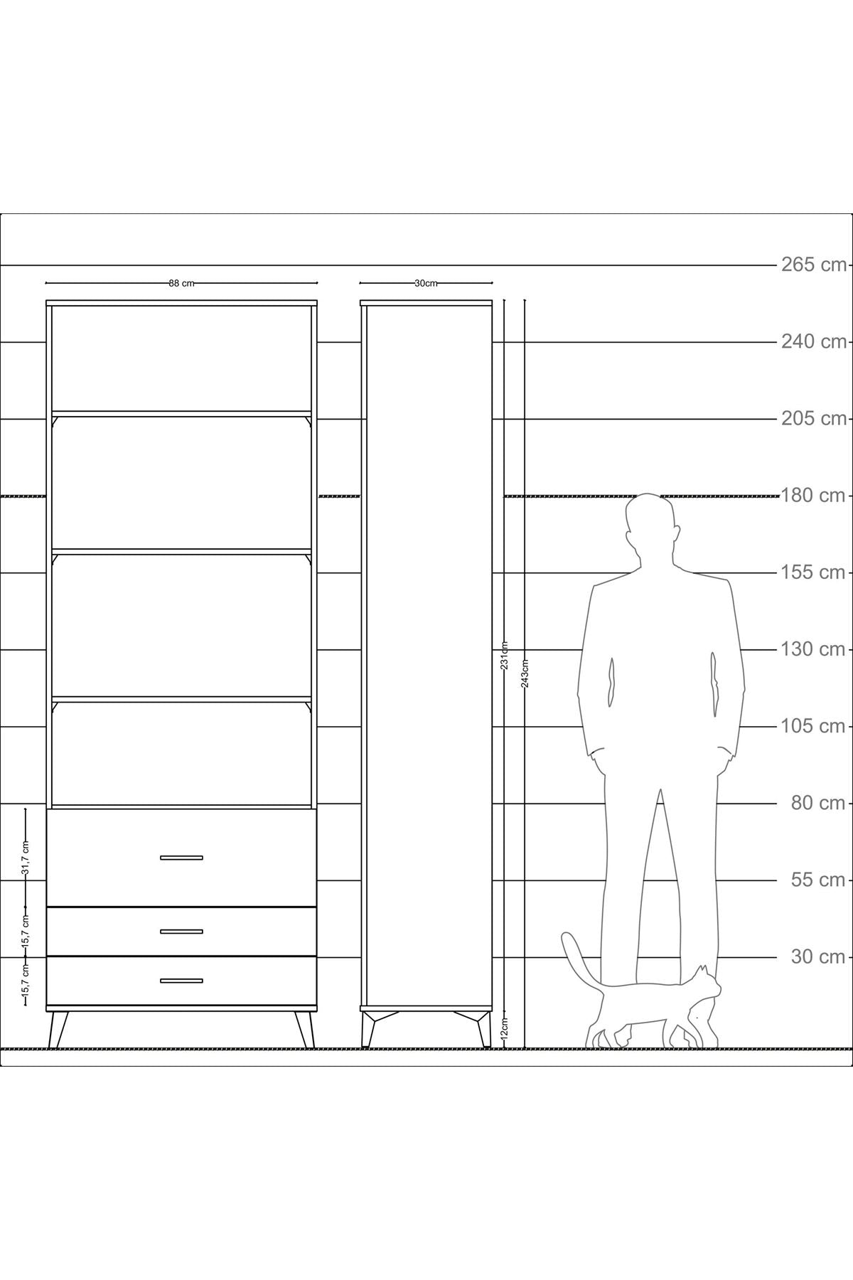 Arges Dolap 4 Raflı 3 Çekmeceli 88x30x243 - S33M038V3A